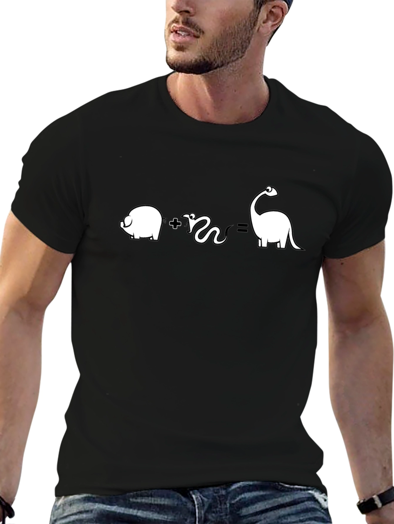 Black Pig Plus Snake Equals Dinosaur Funny Black T-Shirt view 6