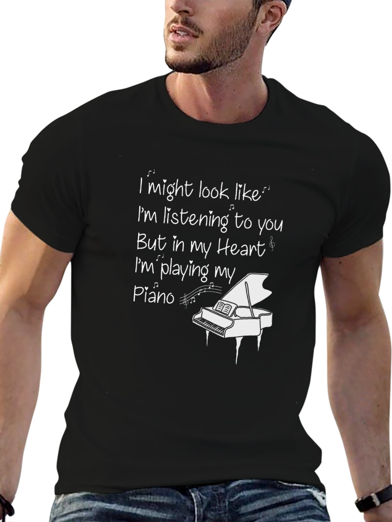 Black Piano Heart T-Shirt: Musician's Apparel view 6