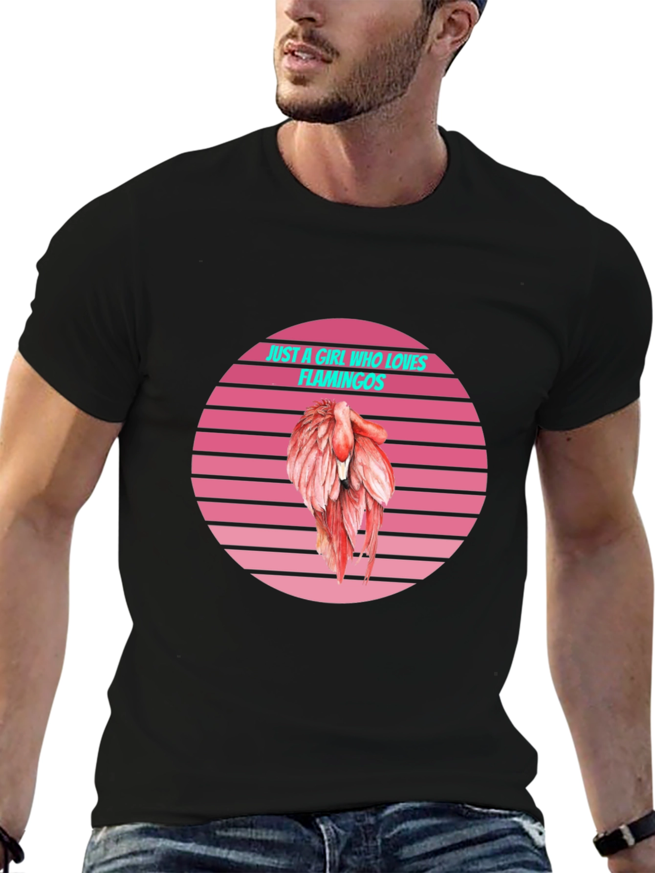 Black Just a Girl Who Loves Flamingos T-Shirt view 6
