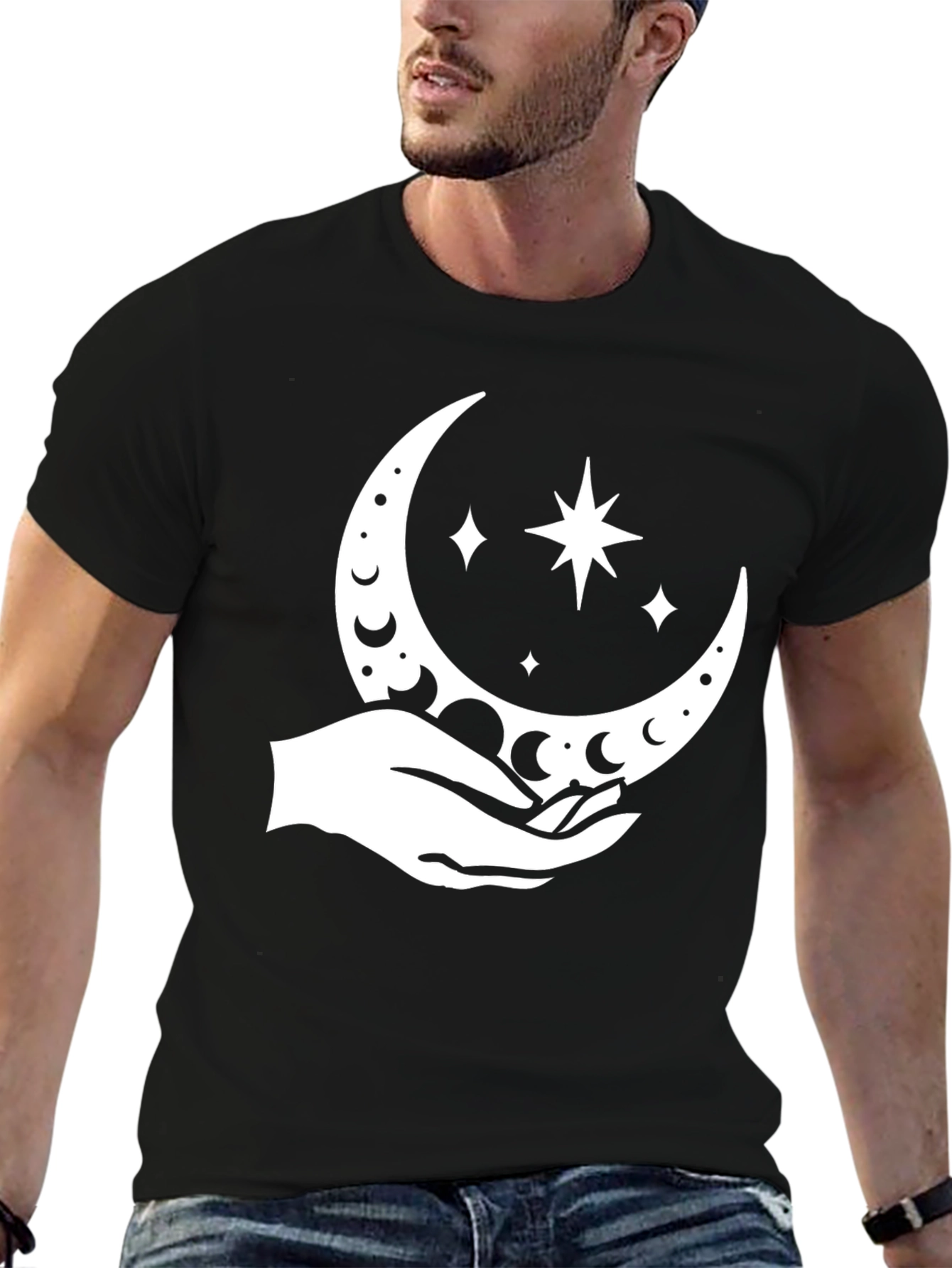 Black Celestial Hand Graphic Tee - Black Cotton Blend view 6