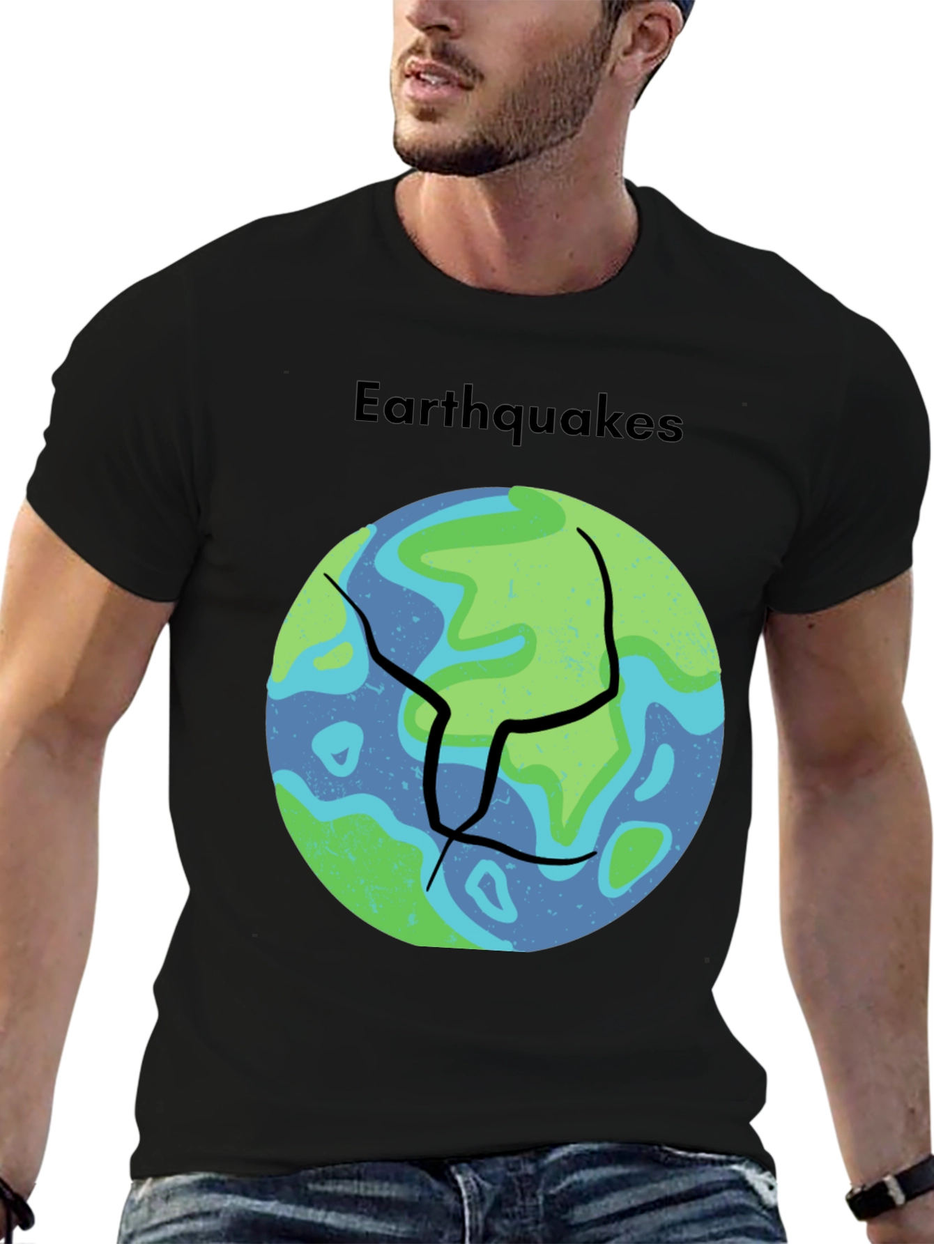 Black Earthquakes Graphic Tee - Black Crew Neck T-Shirt view 6