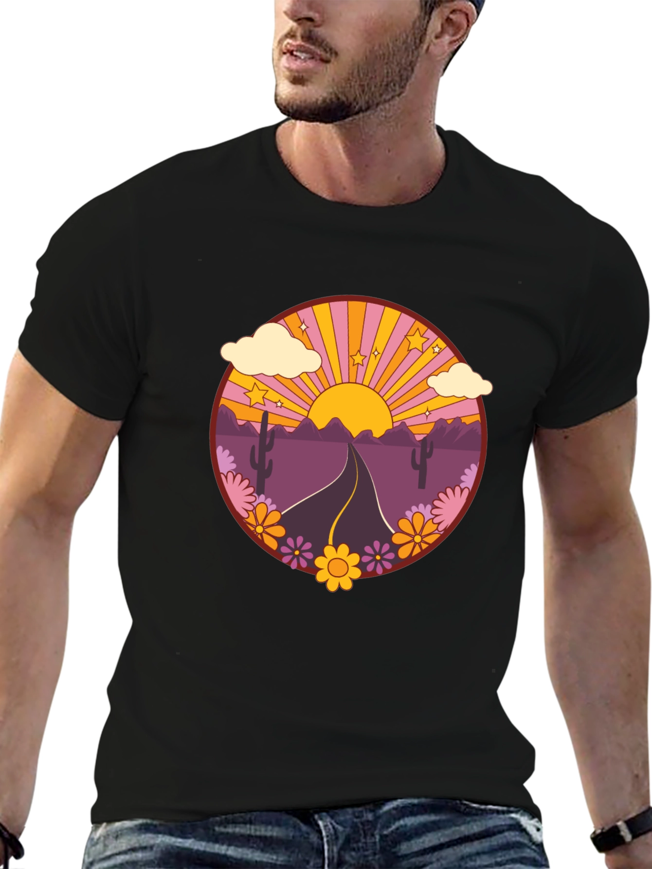 Black Retro Desert Road Trip T-Shirt view 6