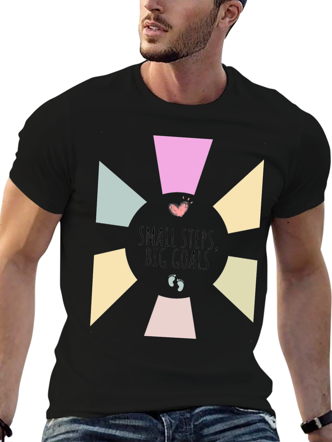 Black Small Steps Big Goals Graphic Tee view 6