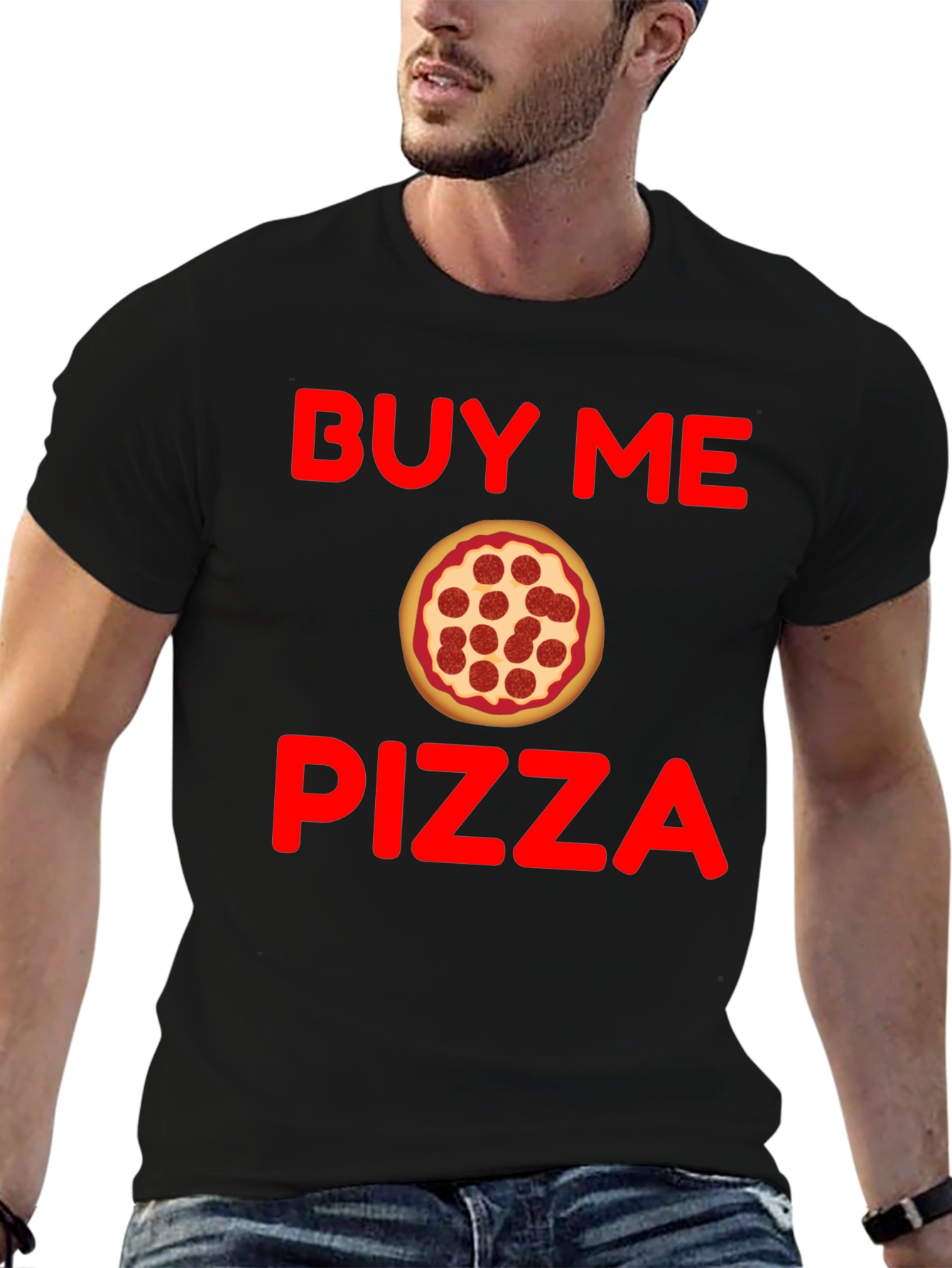 Black Buy Me Pizza Graphic T-Shirt - Funny Foodie Tee view 6