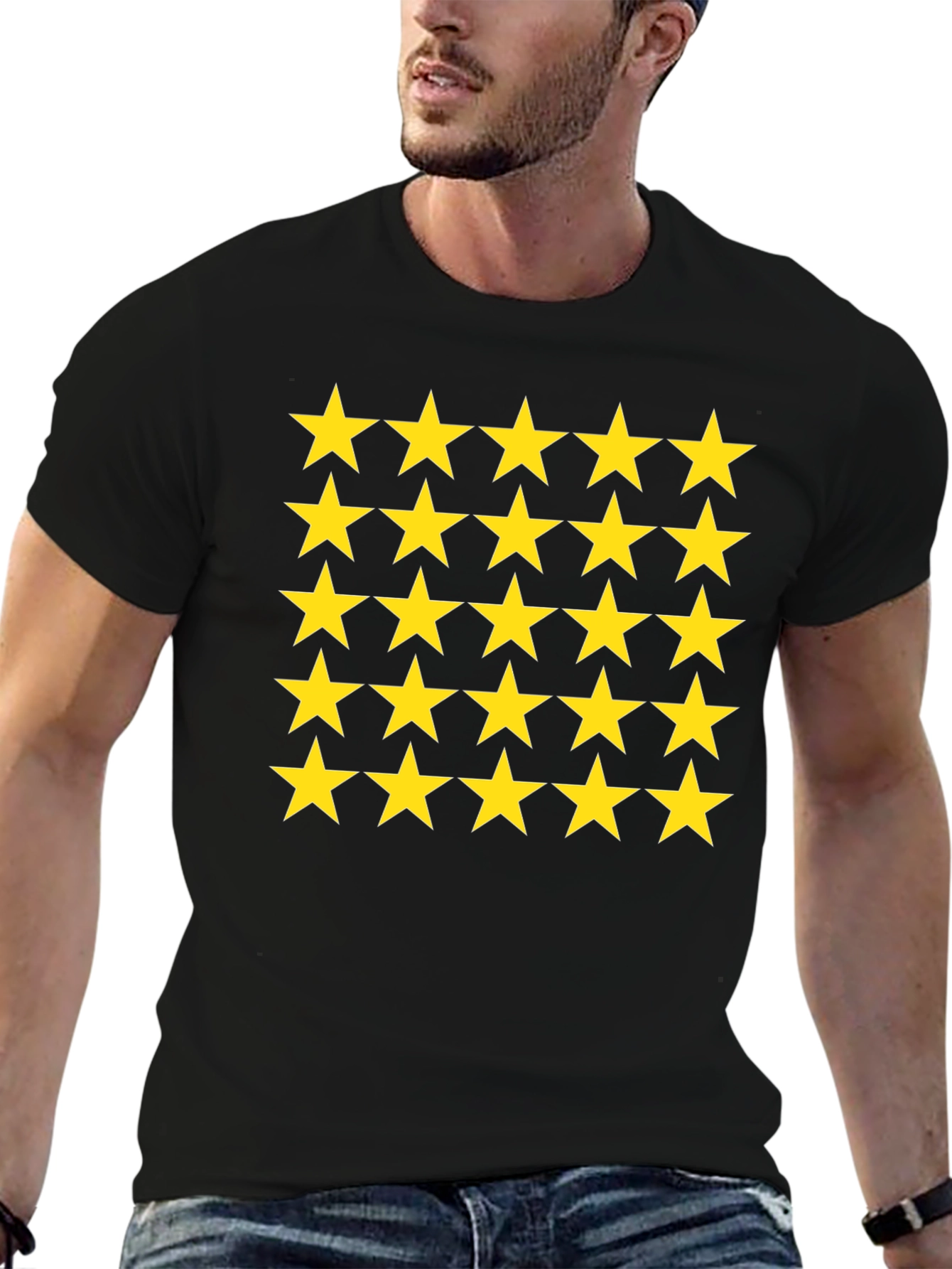 Black Star Pattern Black T-Shirt view 6