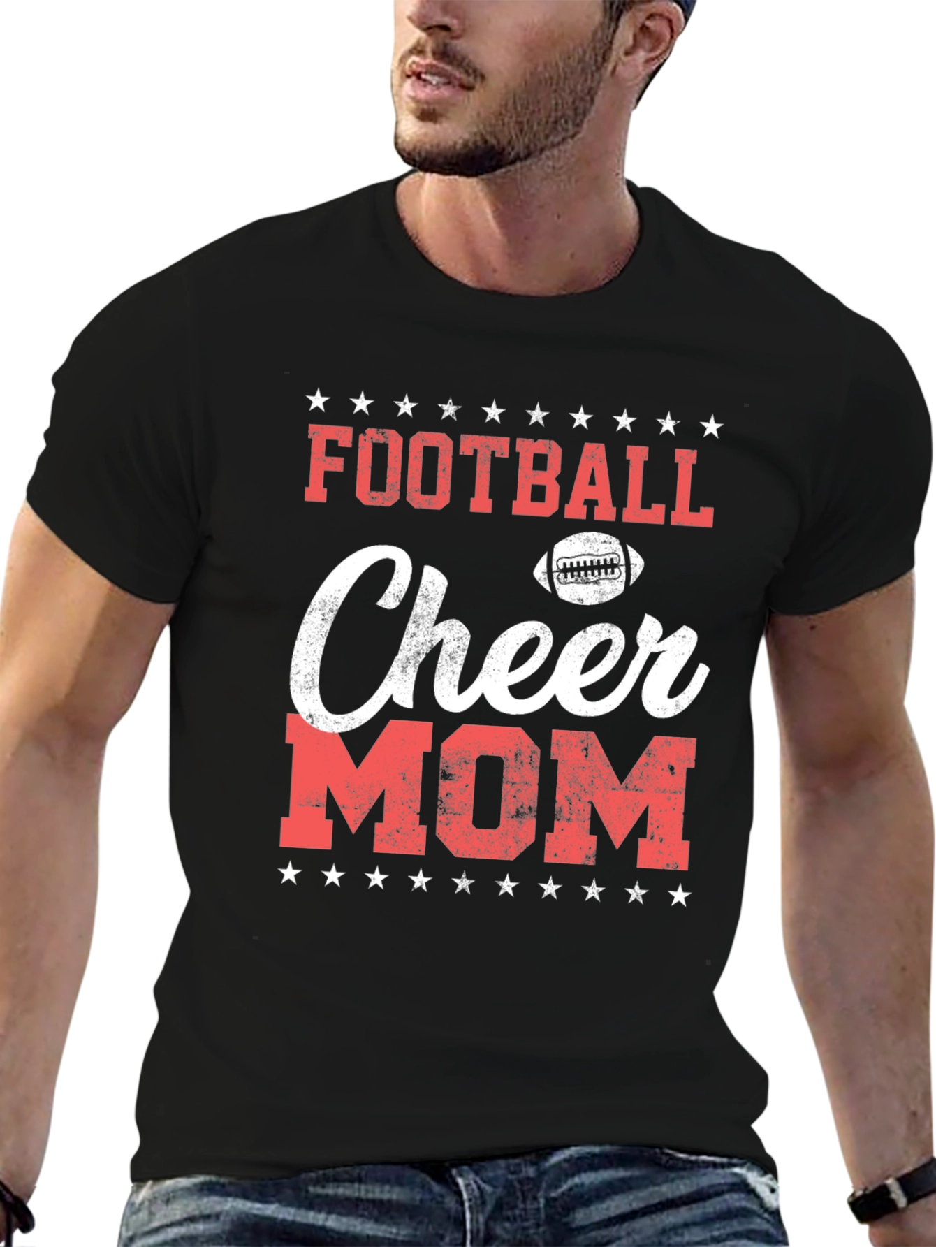 Black Football Cheer Mom T-Shirt - Game Day Apparel view 6