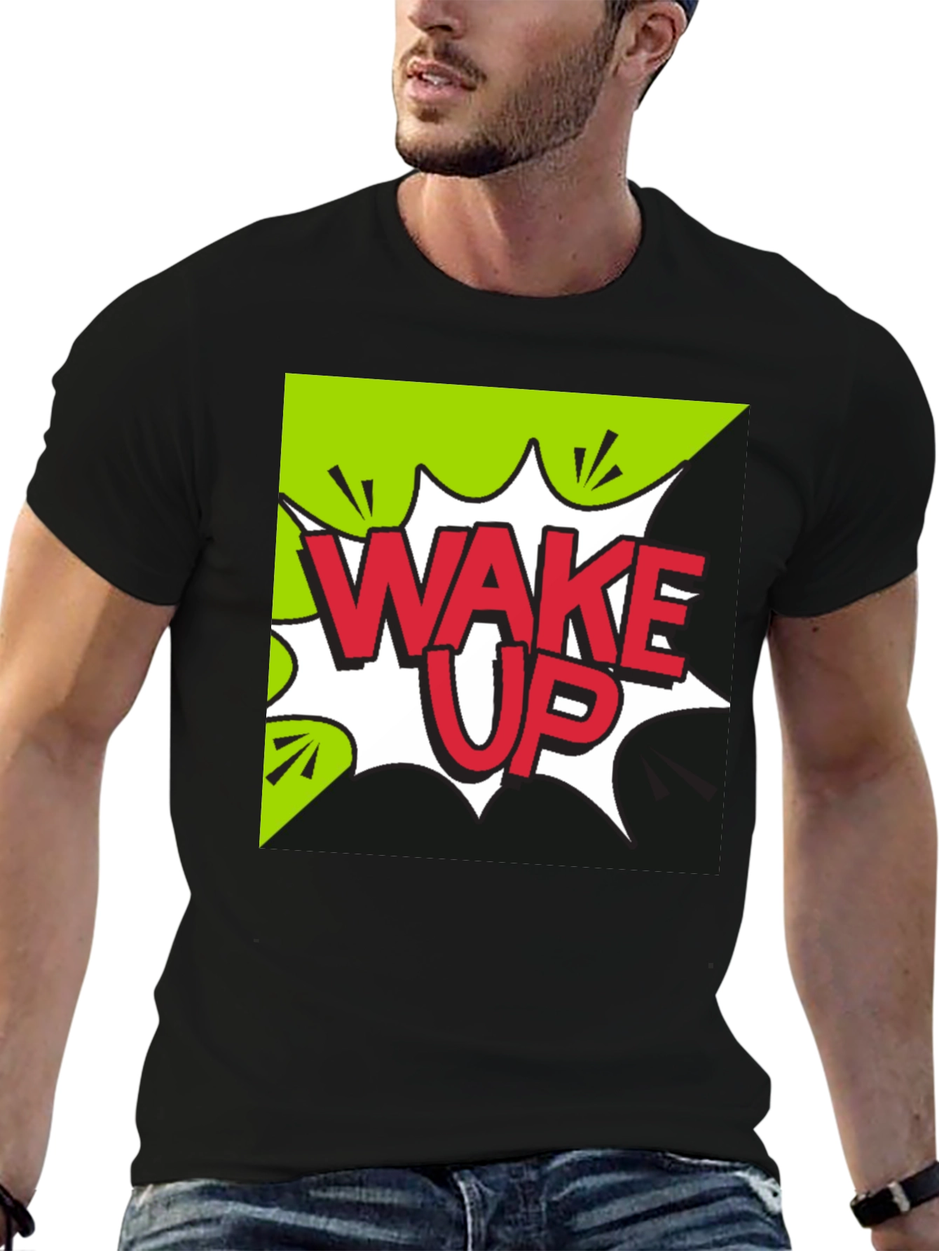 Black Wake Up Graphic Tee - Black Cotton T-Shirt view 6