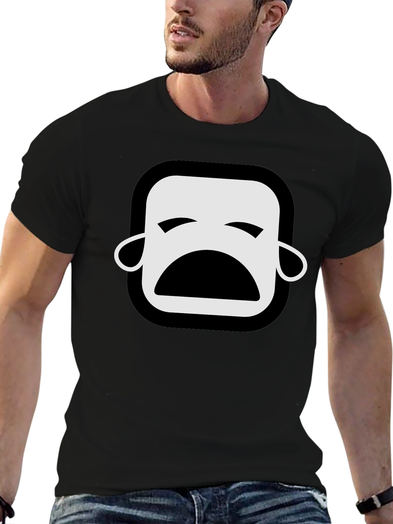 Black Sad Emoji Black T-Shirt - Unisex Graphic Tee view 6