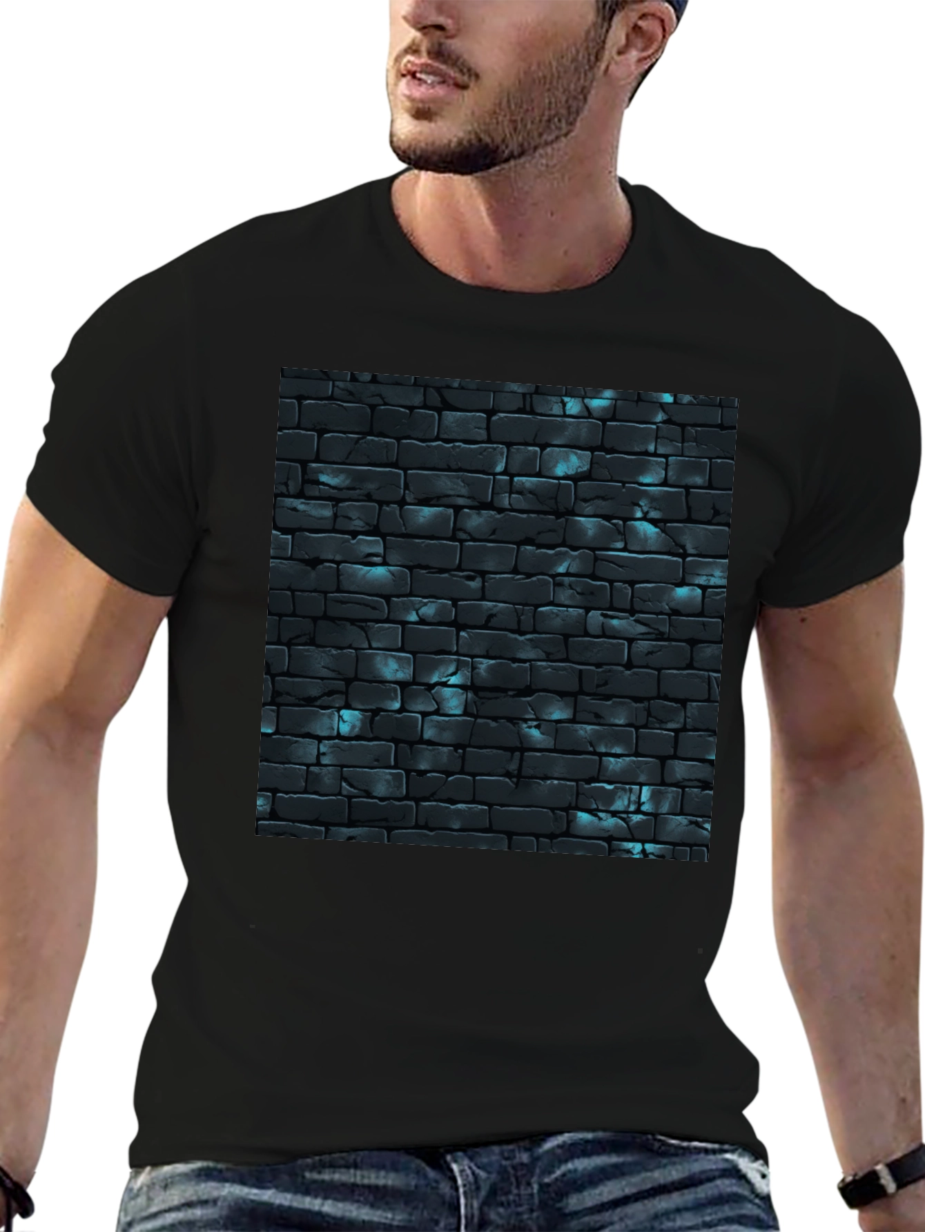Black Cool Brick Wall Pattern Black T-Shirt view 6