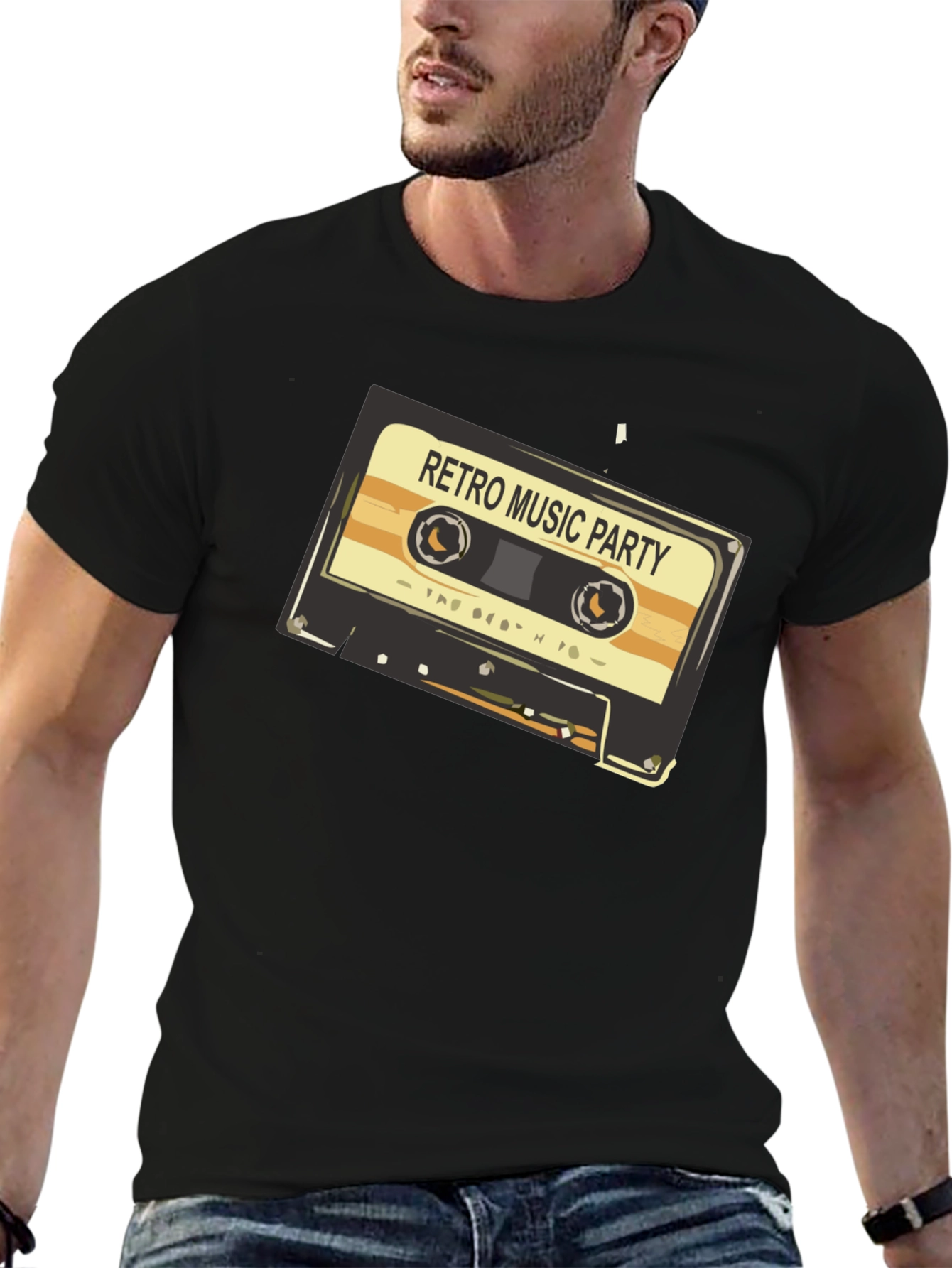 Black Retro Music Party Graphic Tee - Vintage Cassette Design view 6