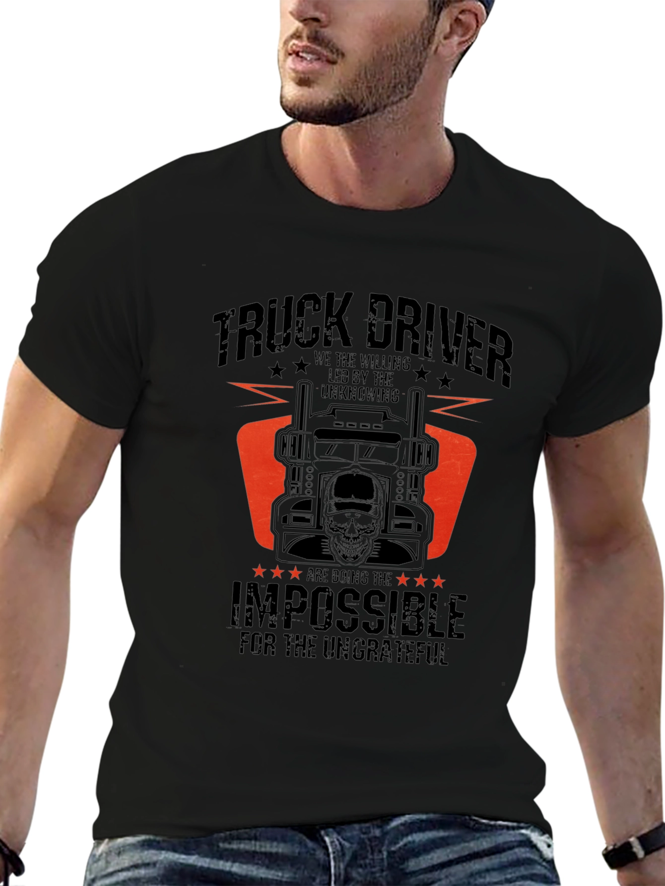 Black Truck Driver T-Shirt - Doing the Impossible view 6