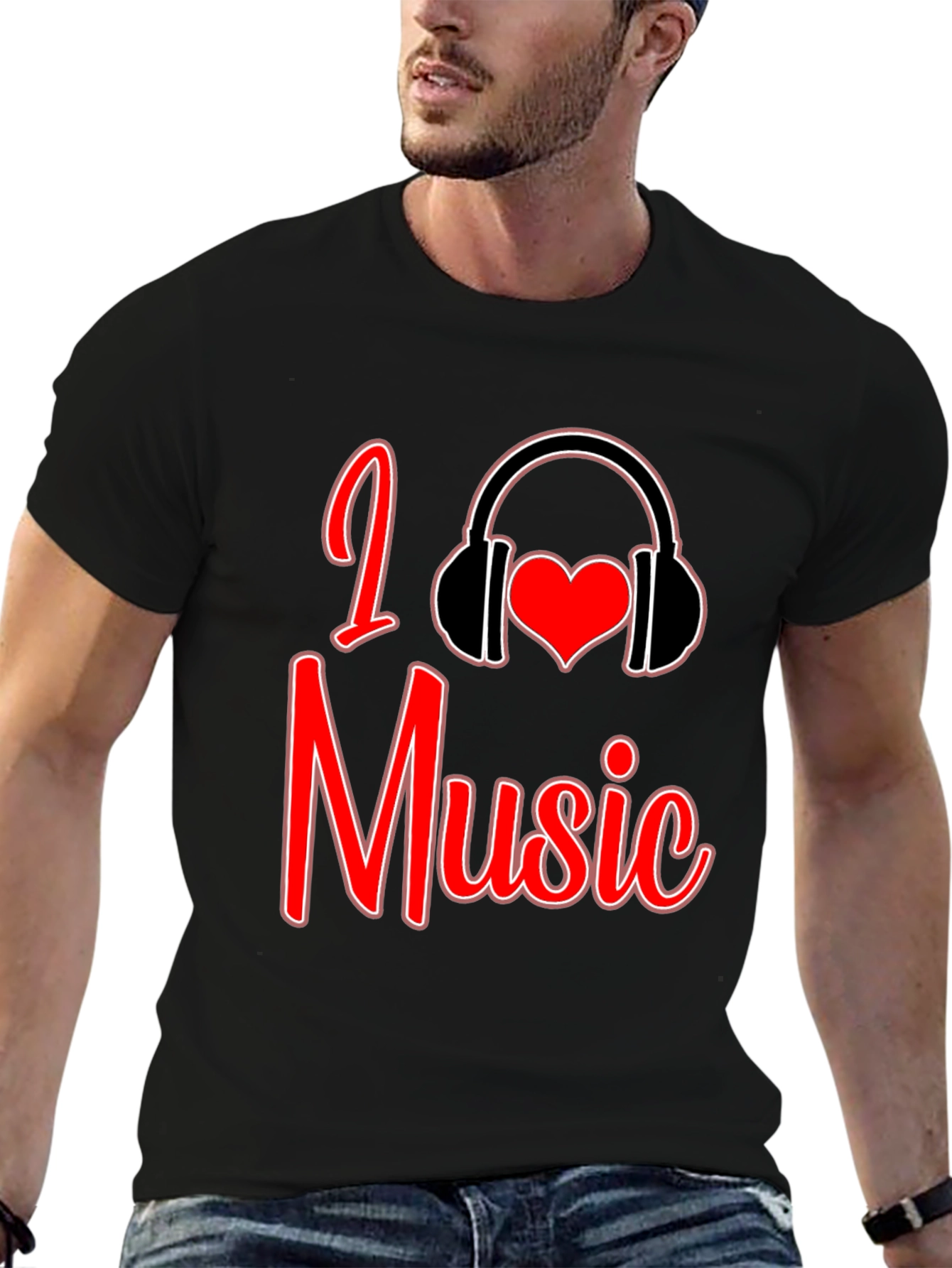 Black I Love Music Graphic T-Shirt view 6