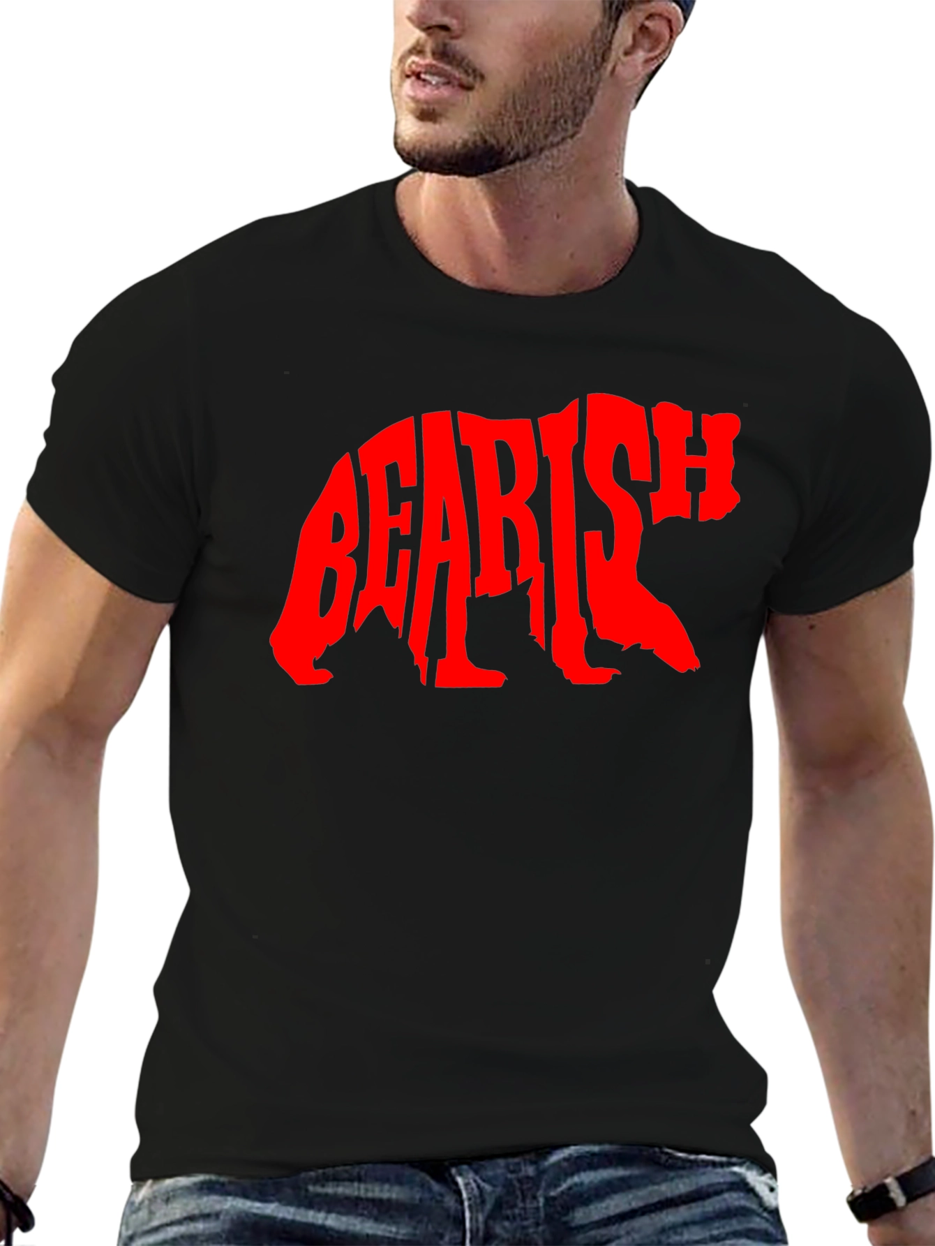Black Bearish Graphic Tee - Black Cotton T-Shirt view 6