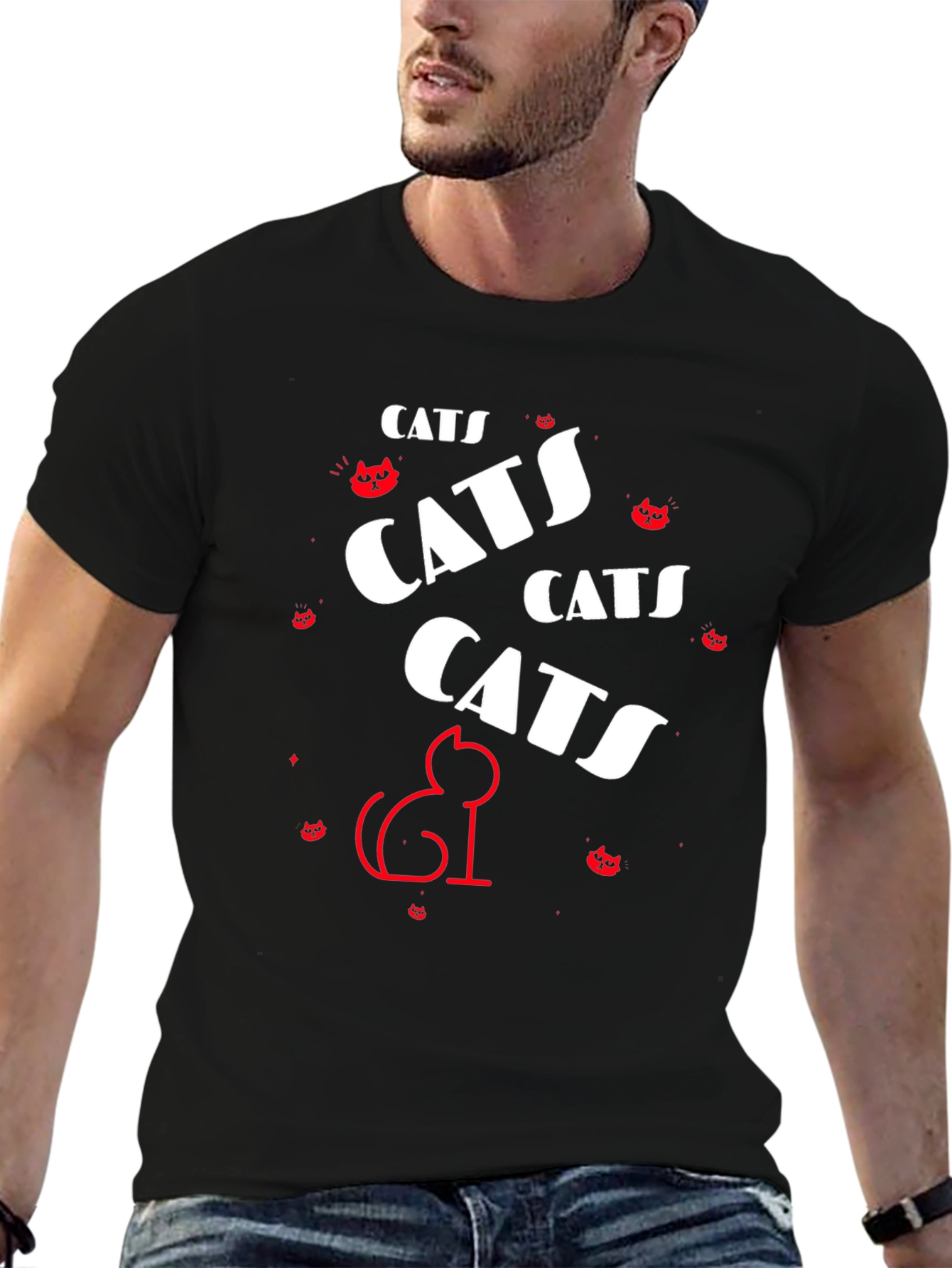 Black Cats Graphic Tee - Black Cotton T-Shirt view 6
