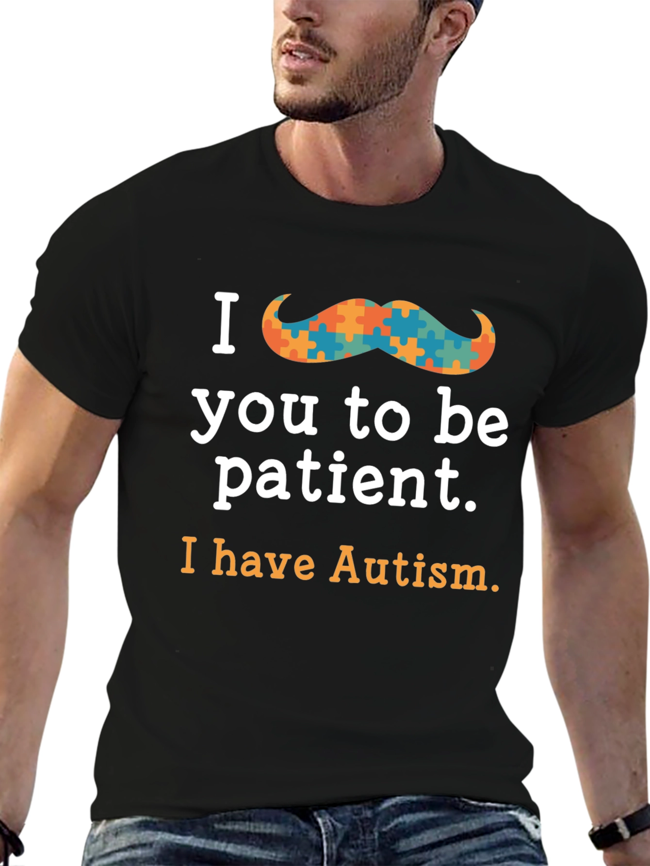 Black Autism Awareness Graphic Tee - Be Patient view 6