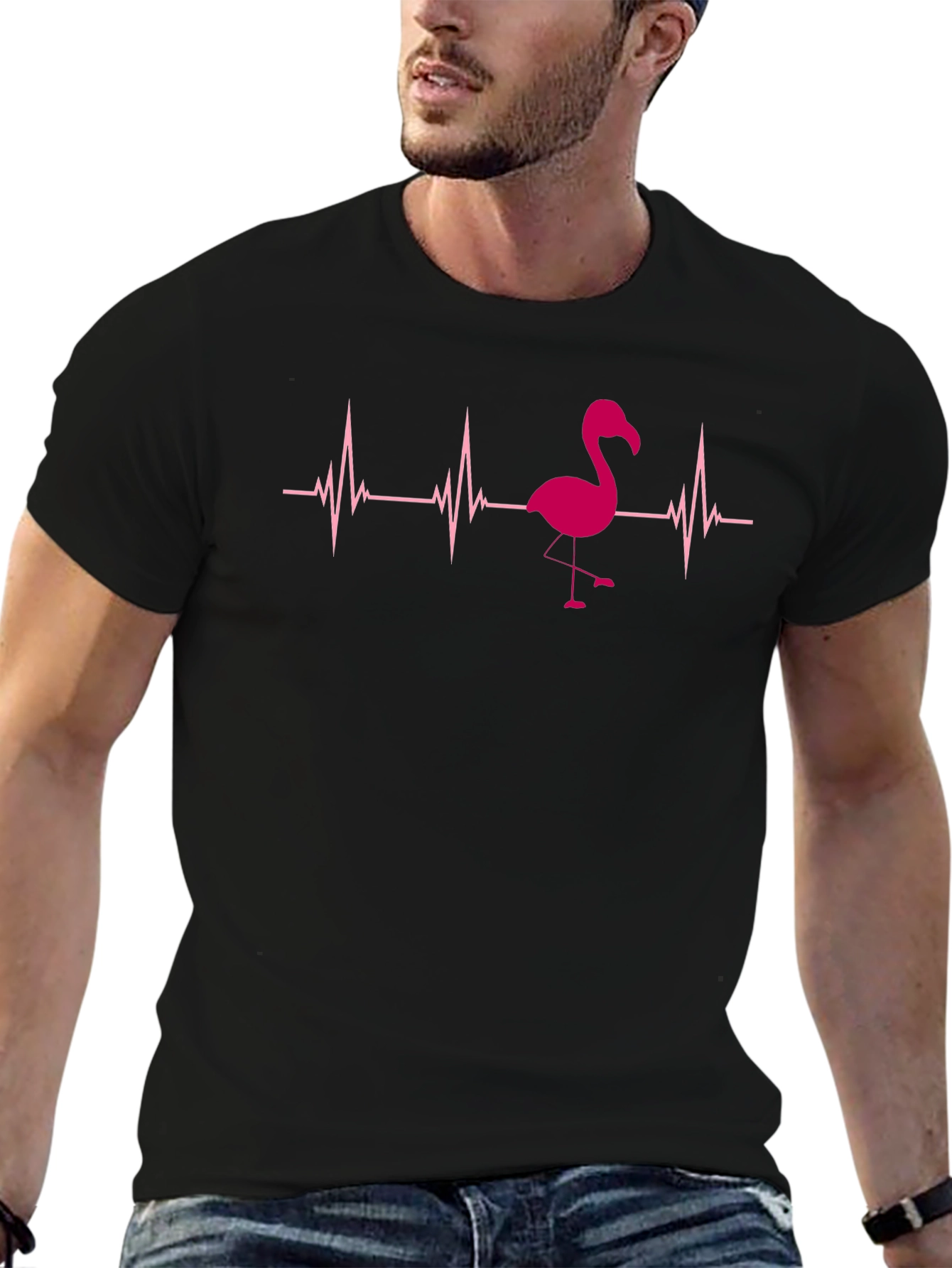 Black Flamingo Heartbeat T-Shirt - Fun Graphic Tee view 6