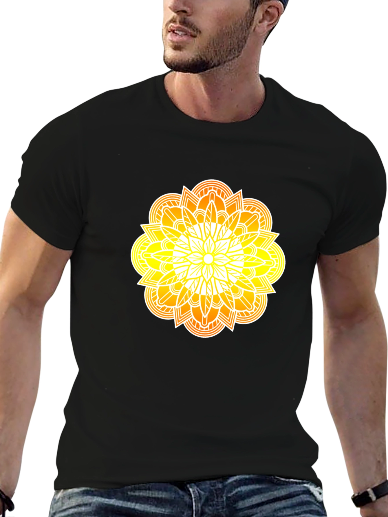 Black Radiant Mandala Graphic Black Tee view 6