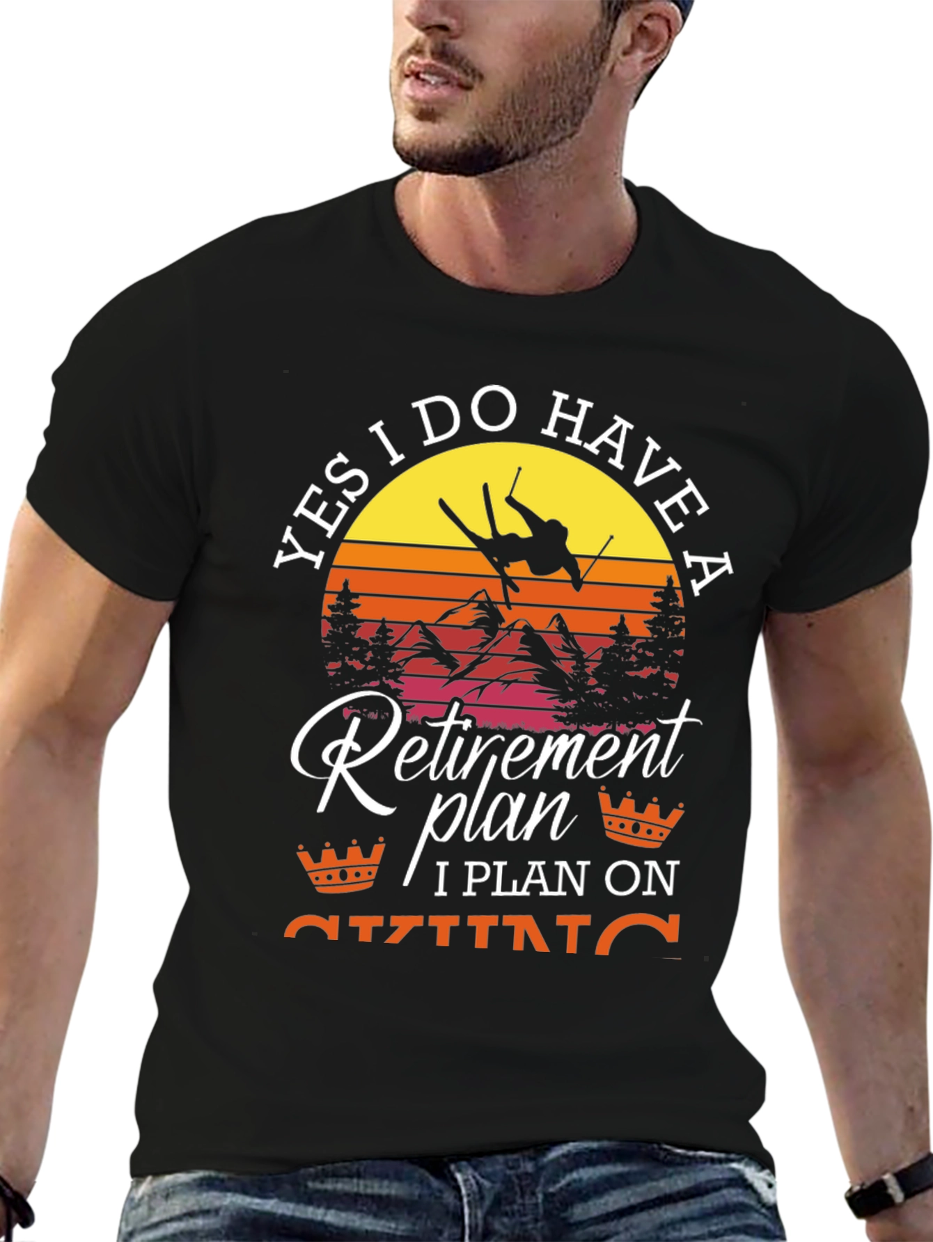Black Retirement Plan Skiing T-Shirt view 6