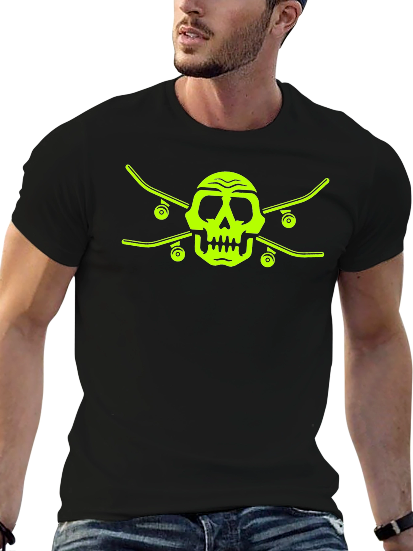 Black Skull & Skateboards Black T-Shirt - Edgy & Cool view 6
