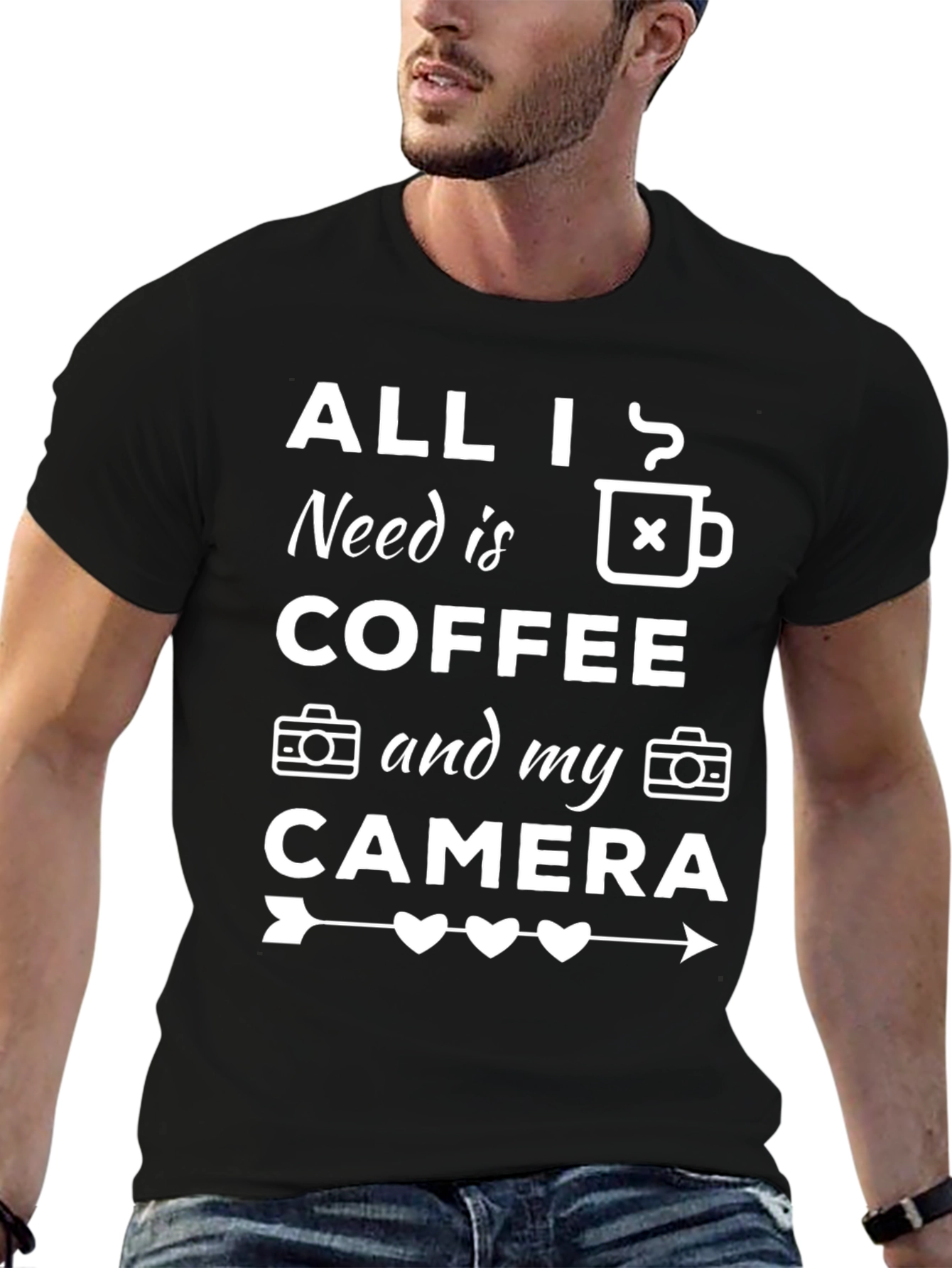 Black All I Need Is Coffee and My Camera T-Shirt view 6