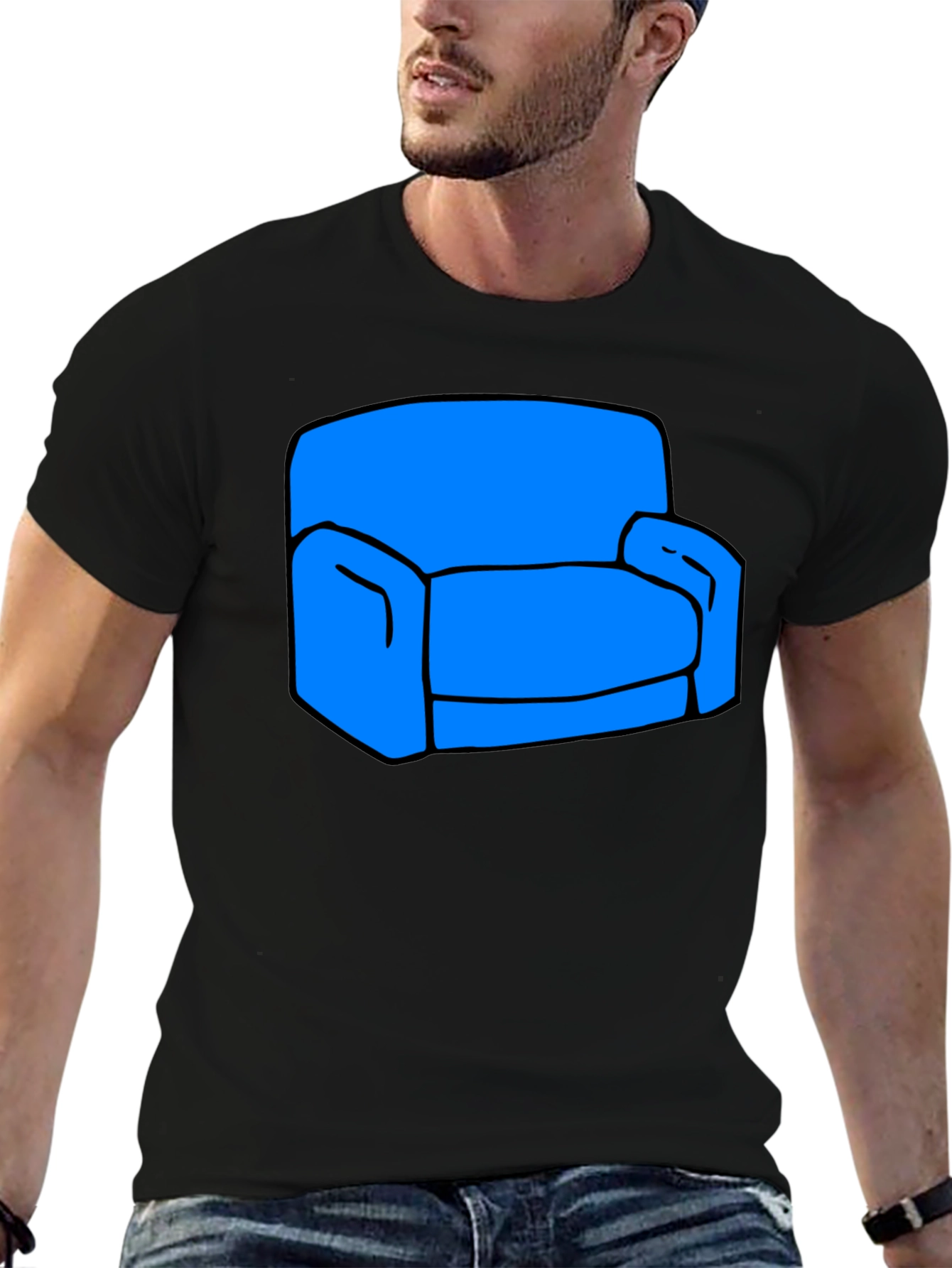 Black Novelty Couch Graphic T-Shirt - Black Cotton Tee view 6
