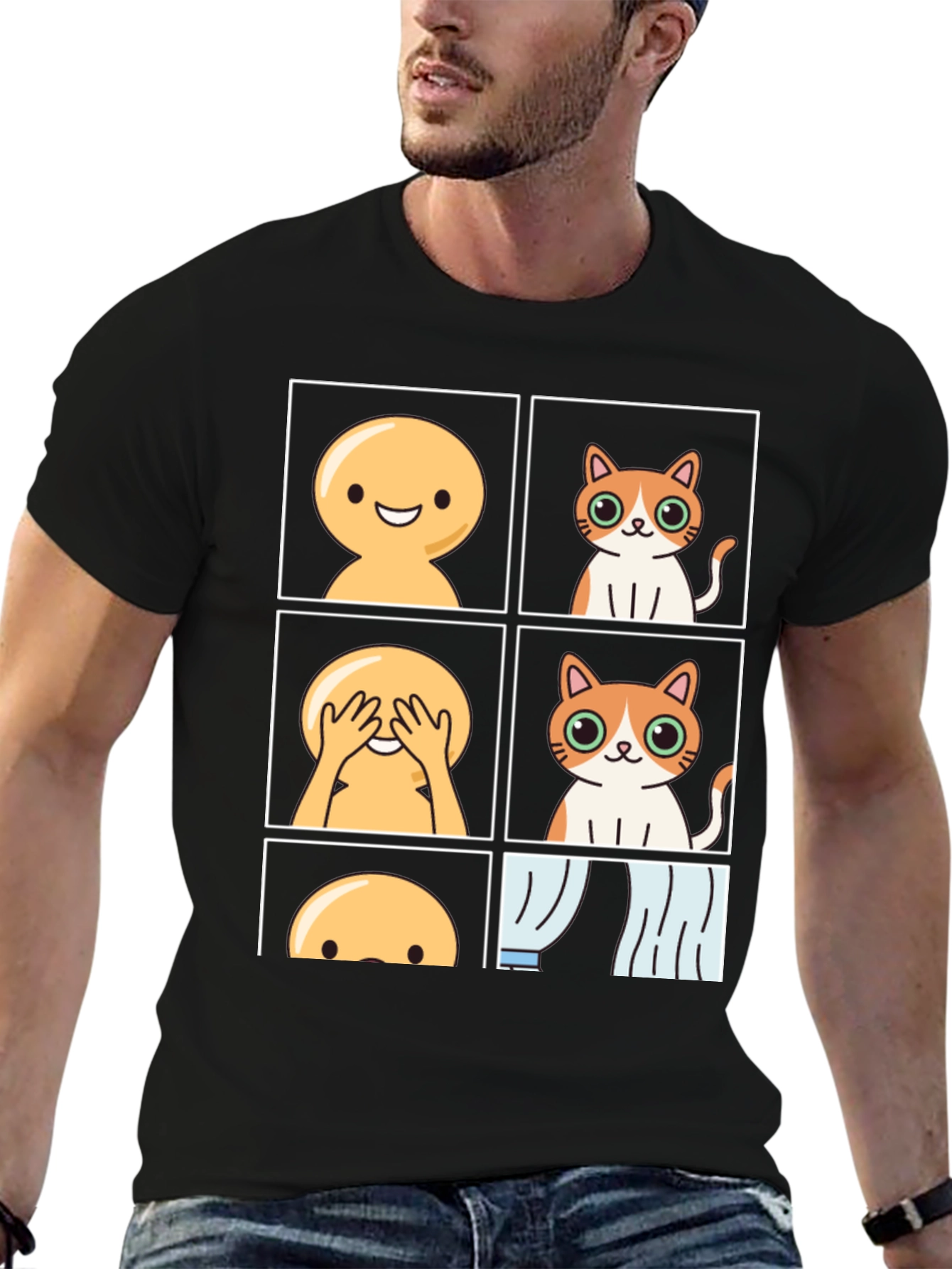 Black Peek-a-boo Cat T-Shirt: Soft Cotton, Fun Design view 6