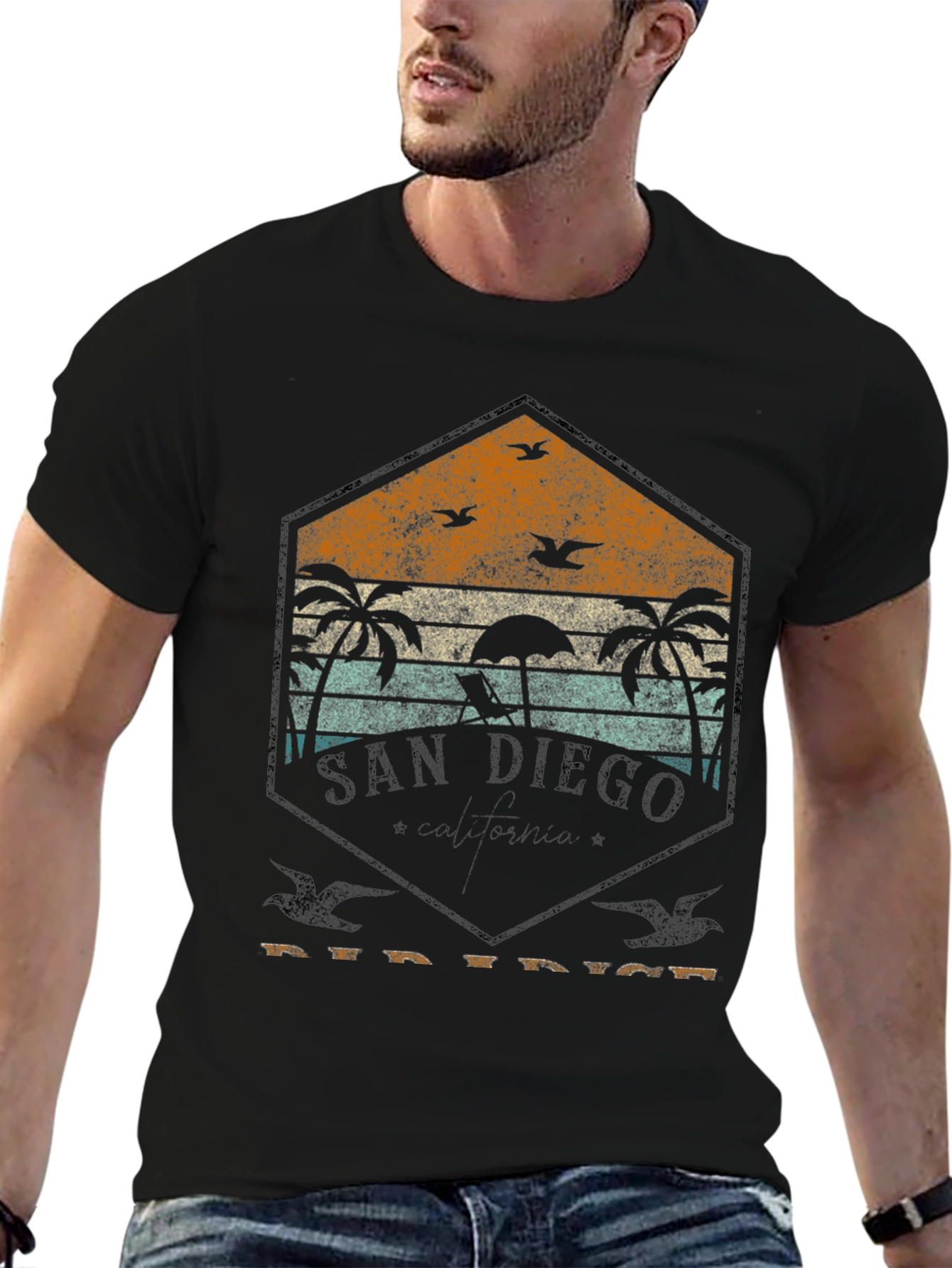 Black San Diego Retro Beach T-Shirt view 6