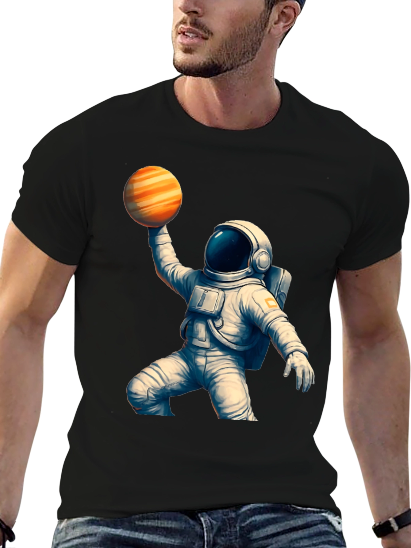 Black Astronaut Holding Planet T-Shirt - Space Lover Gift view 6