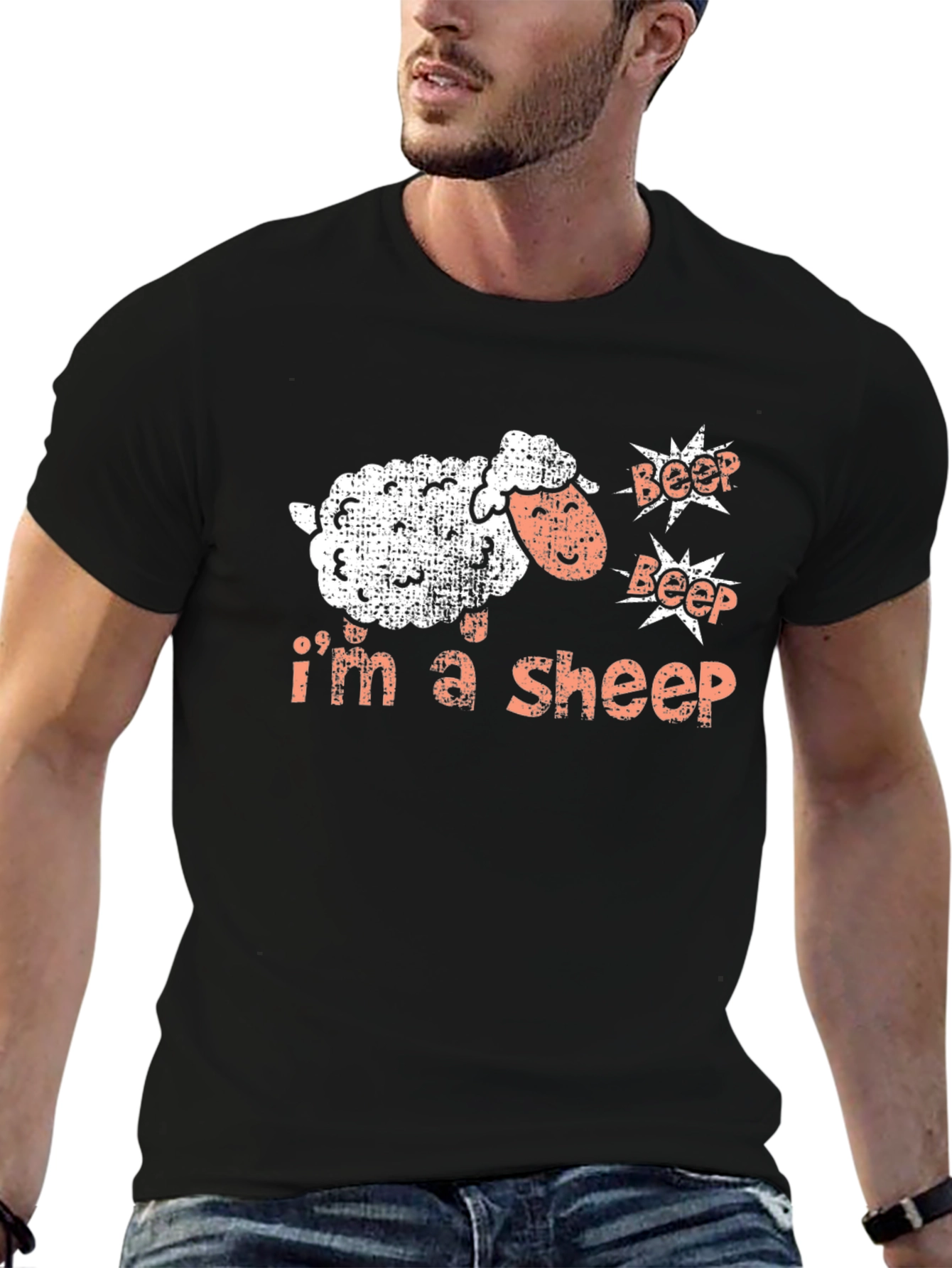 Black I'm a Sheep T-Shirt - Funny Animal Graphic Tee view 6