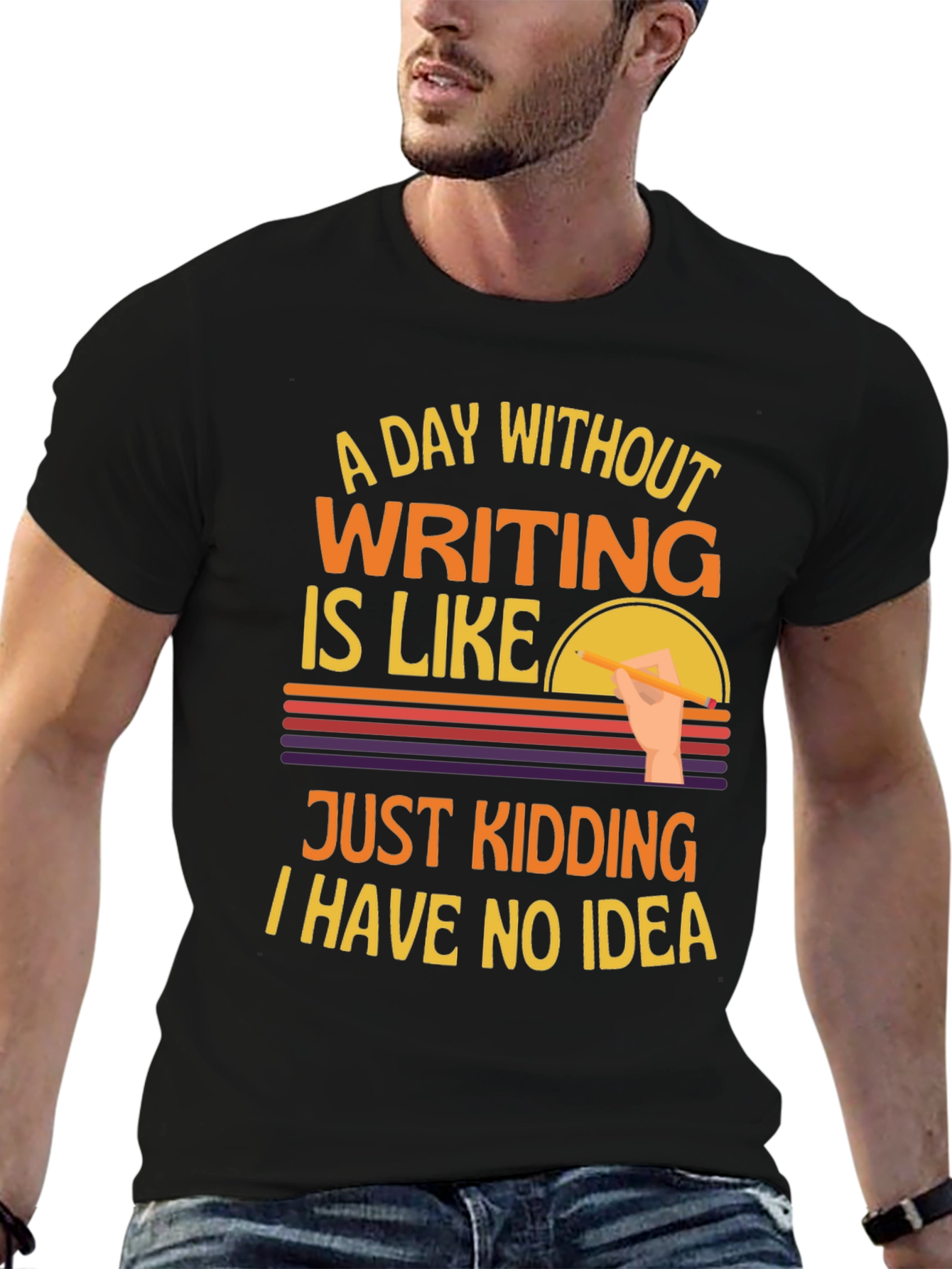 Black Funny Writing T-Shirt - A Day Without Writing view 6