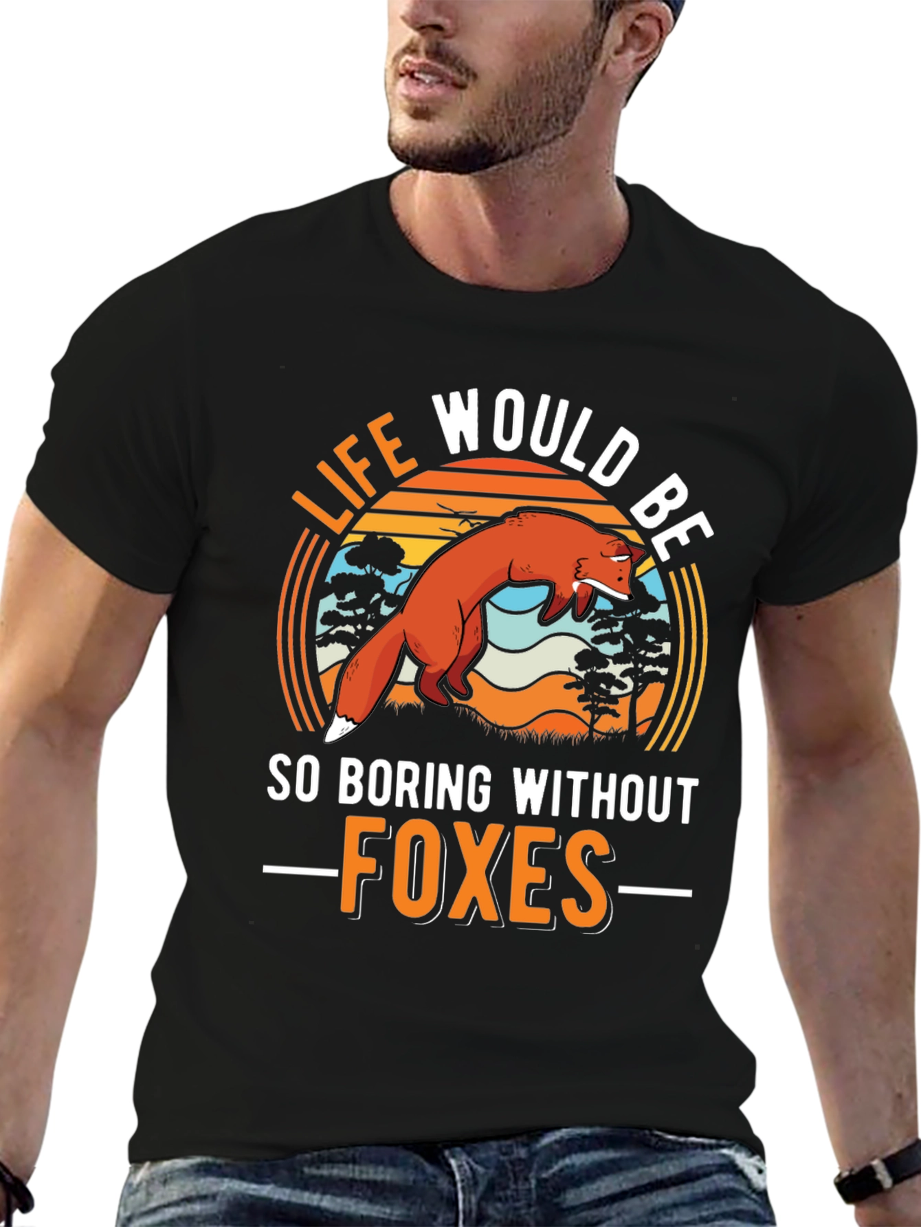 Black Life Would Be So Boring Without Foxes Black T-Shirt view 6
