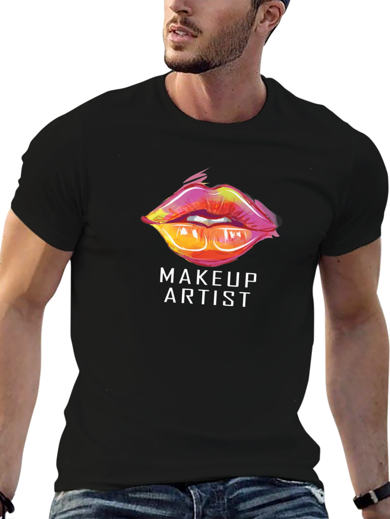 Black Makeup Artist Lips Graphic Tee - Stylish Crew Neck T-Shirt view 6