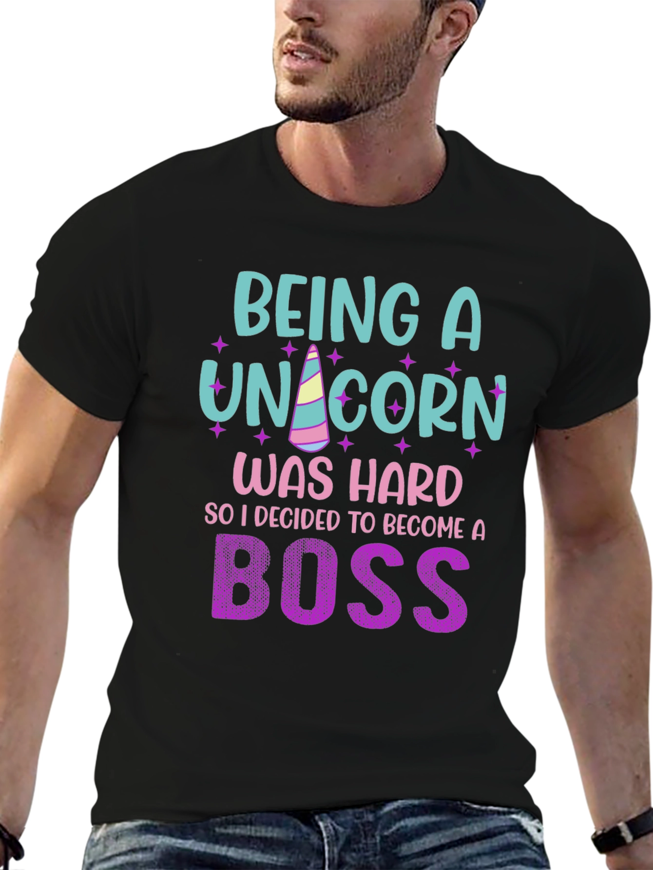 Black Being A Unicorn Was Hard - Funny Novelty T-Shirt view 6