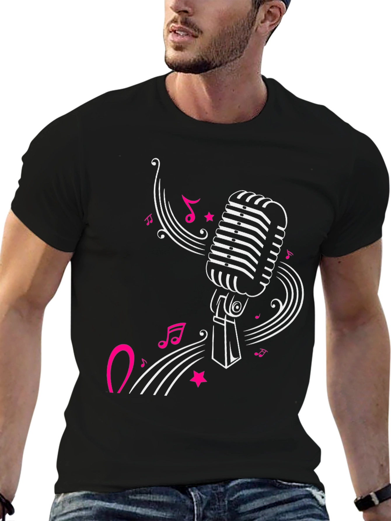 Black Retro Microphone Graphic Tee - Black view 6