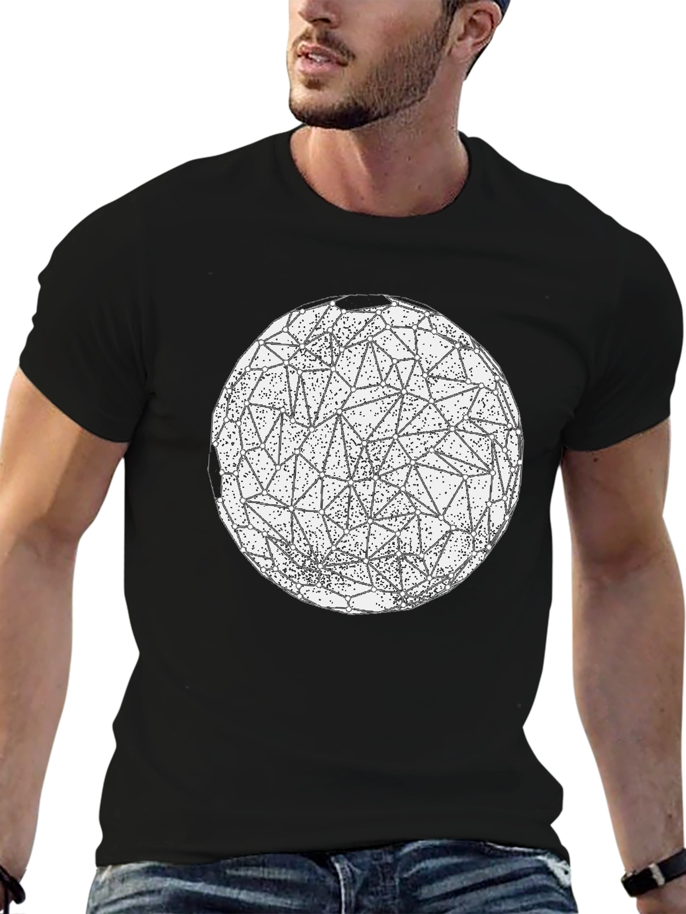 Black Geometric Sphere Graphic Print T-Shirt view 6