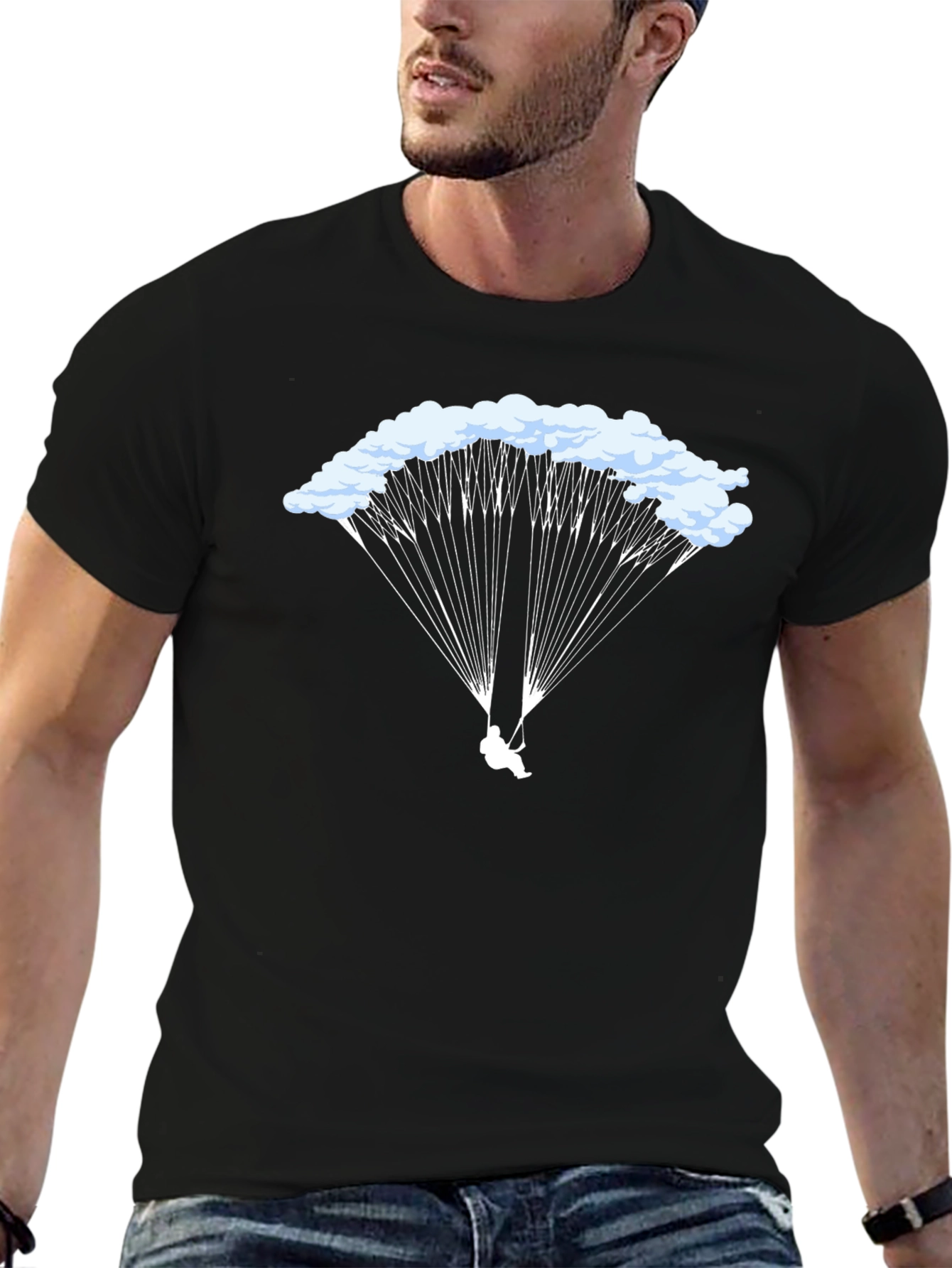 Black Parachute Graphic Tee - Skydiving T-Shirt view 6