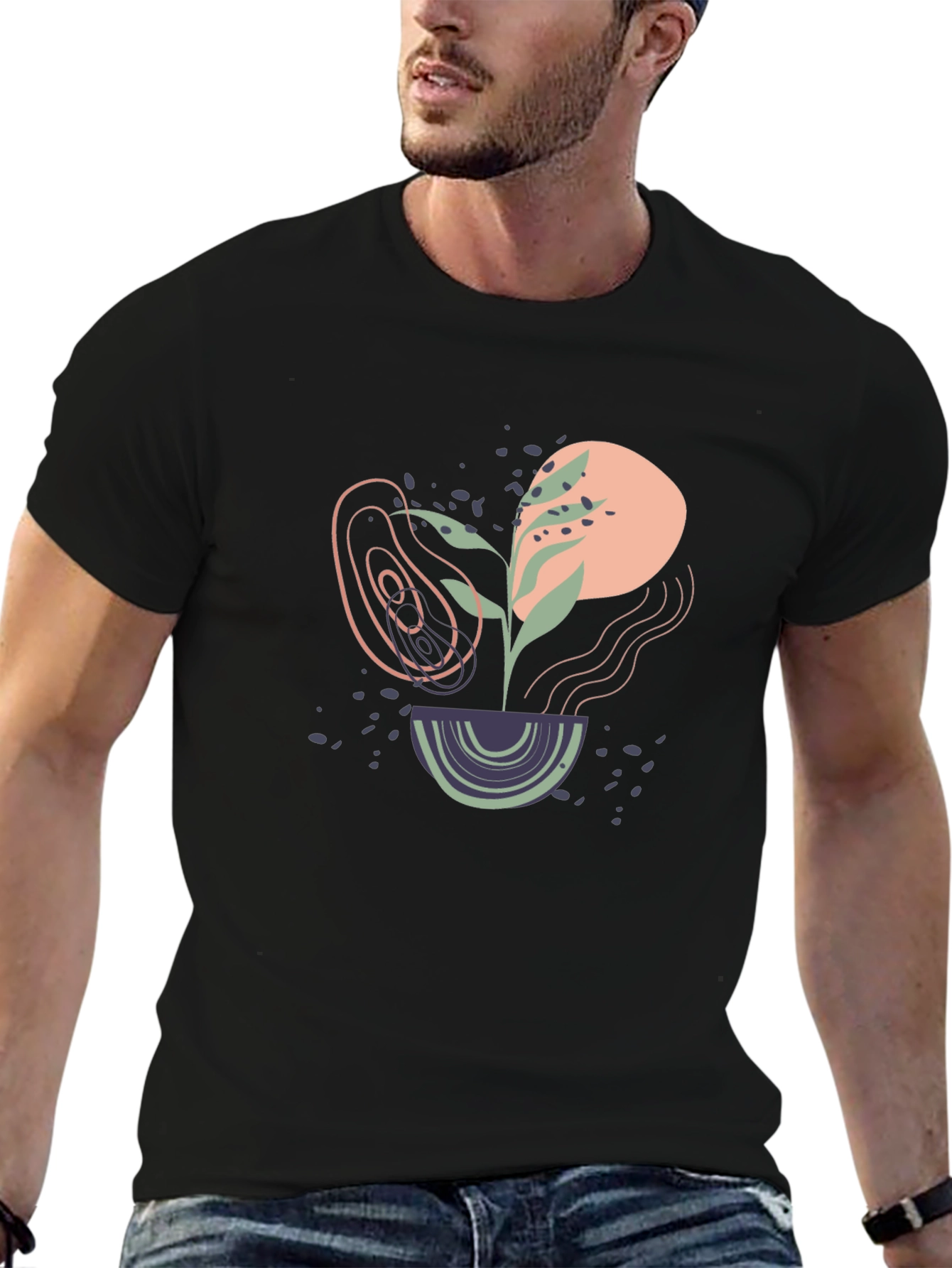 Black Abstract Plant Graphic Black Tee view 6