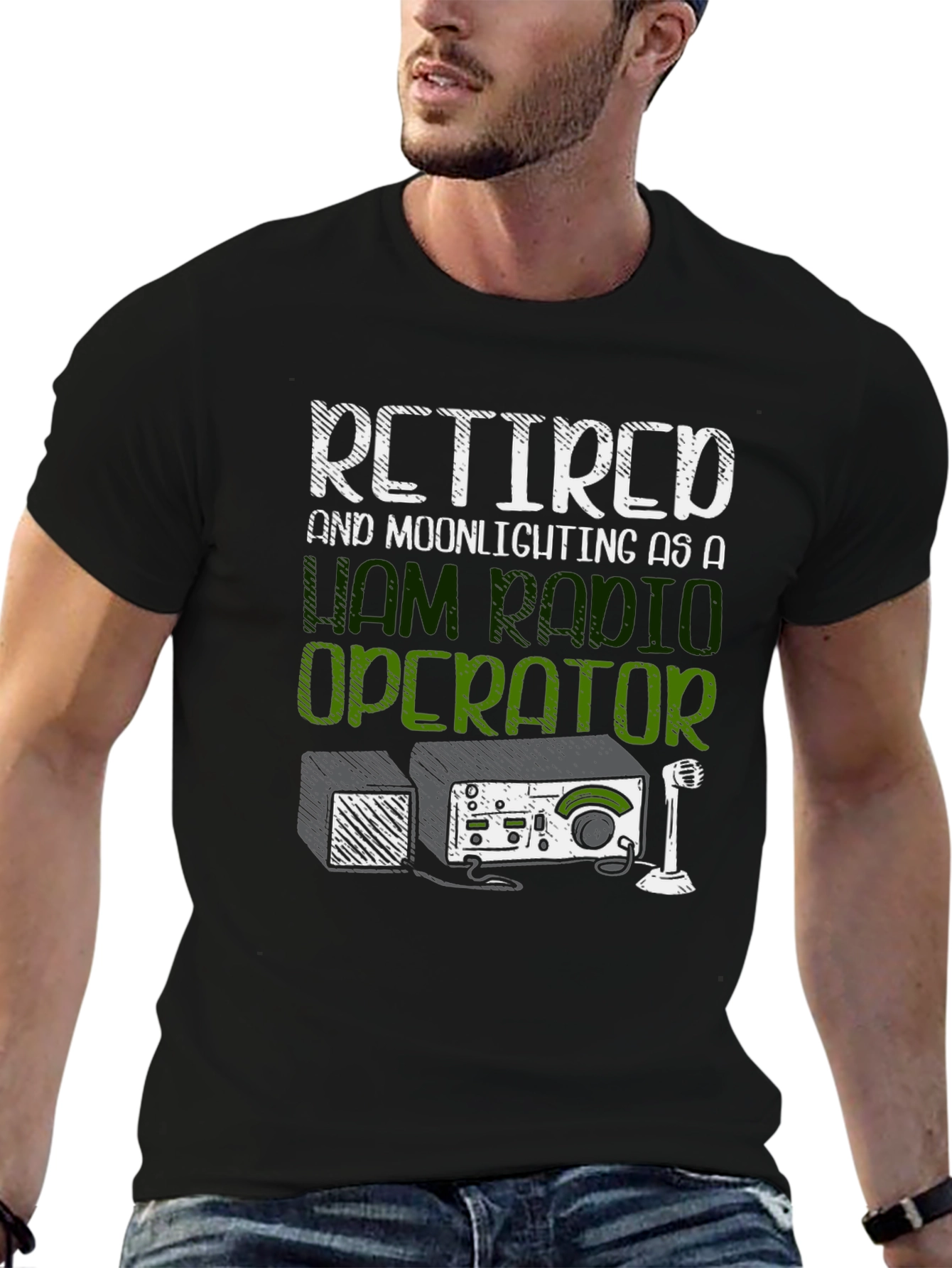 Black Retired Ham Radio Operator T-Shirt view 6