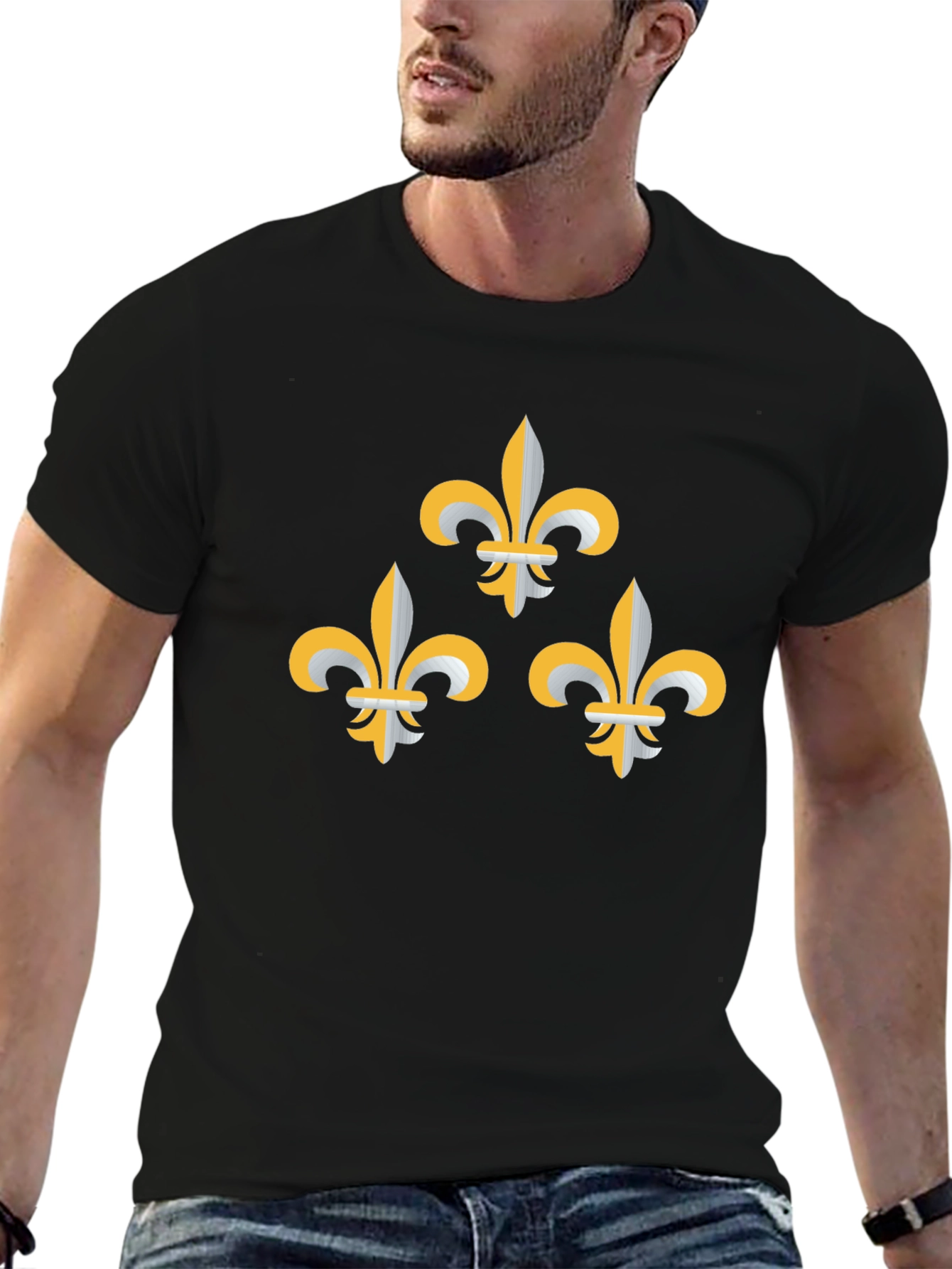 Black Fleur-de-Lis Graphic Tee - Stylish Black T-Shirt view 6