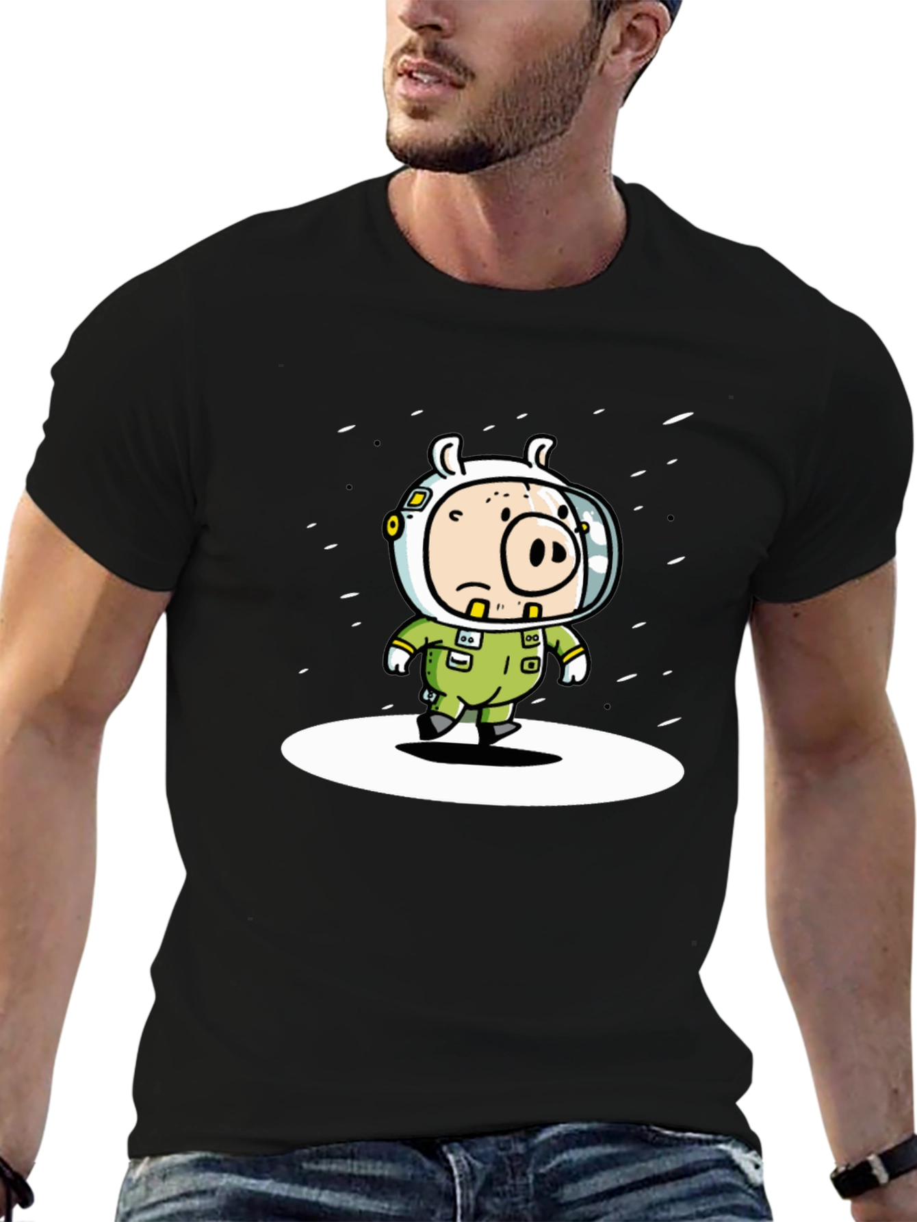 Black Astronaut Pig Graphic T-Shirt - Space Adventure Tee view 6