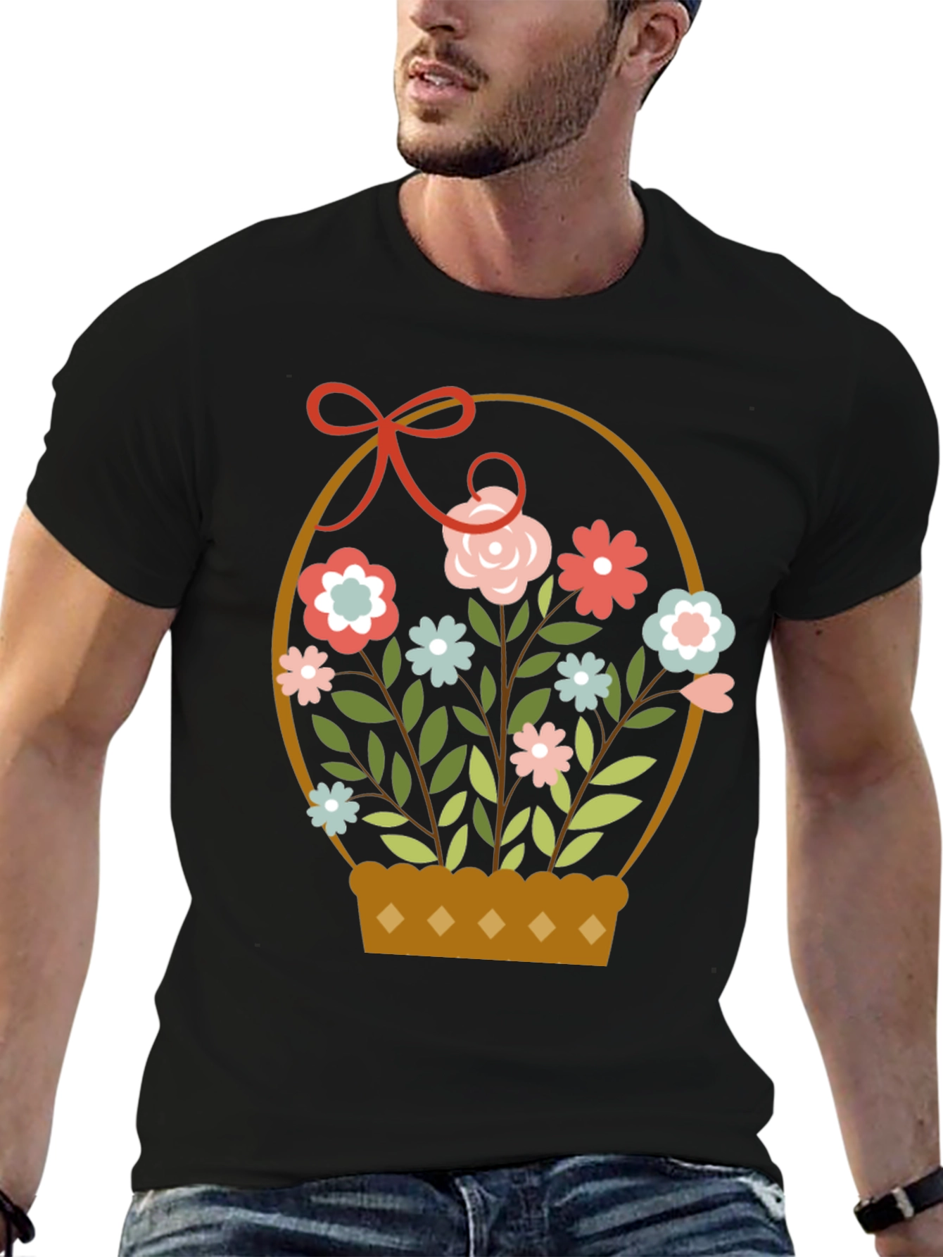 Black Floral Basket T-Shirt view 6
