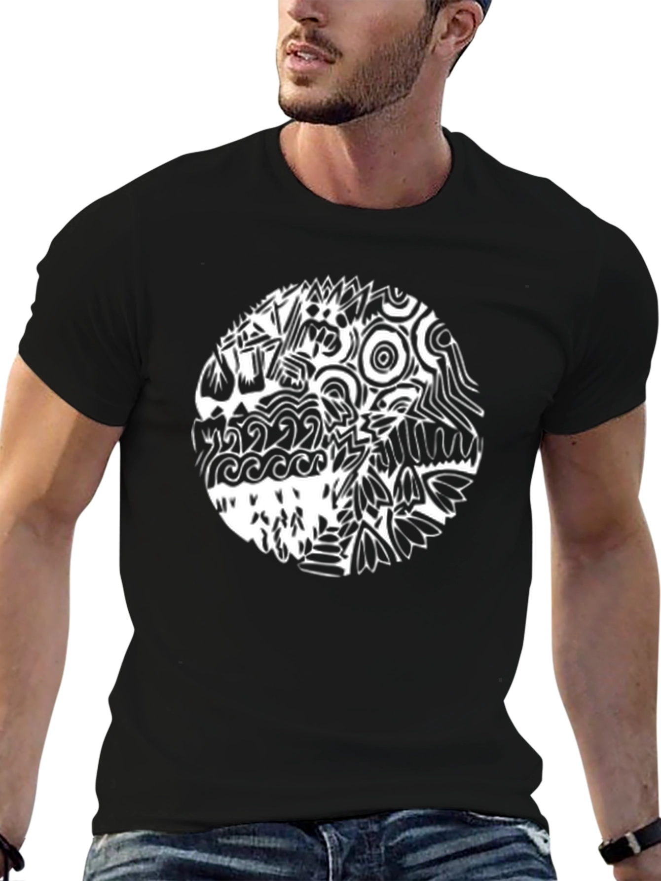Black Abstract Graphic Print Black T-Shirt view 6