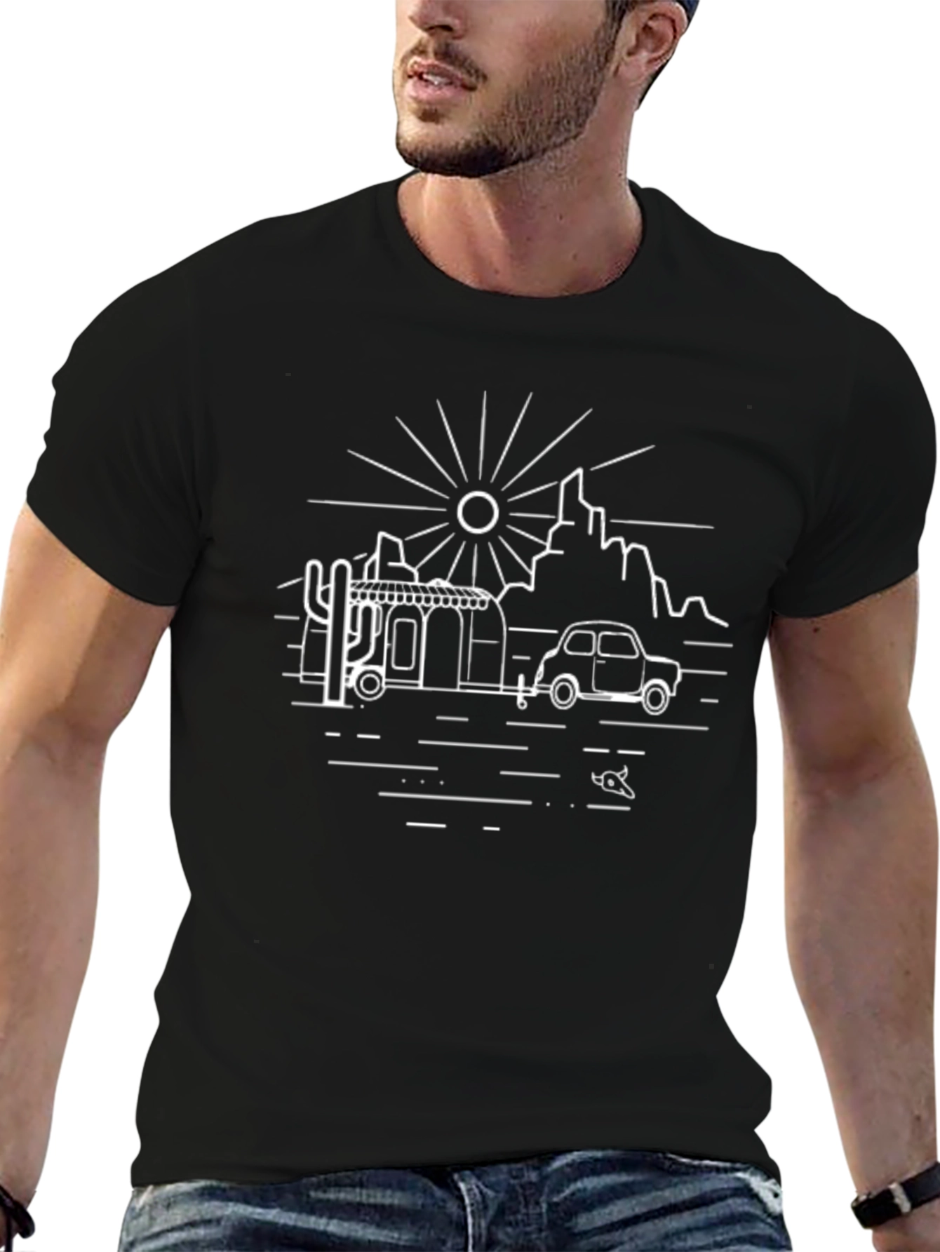 Black Retro Desert Road Trip Graphic Tee view 6