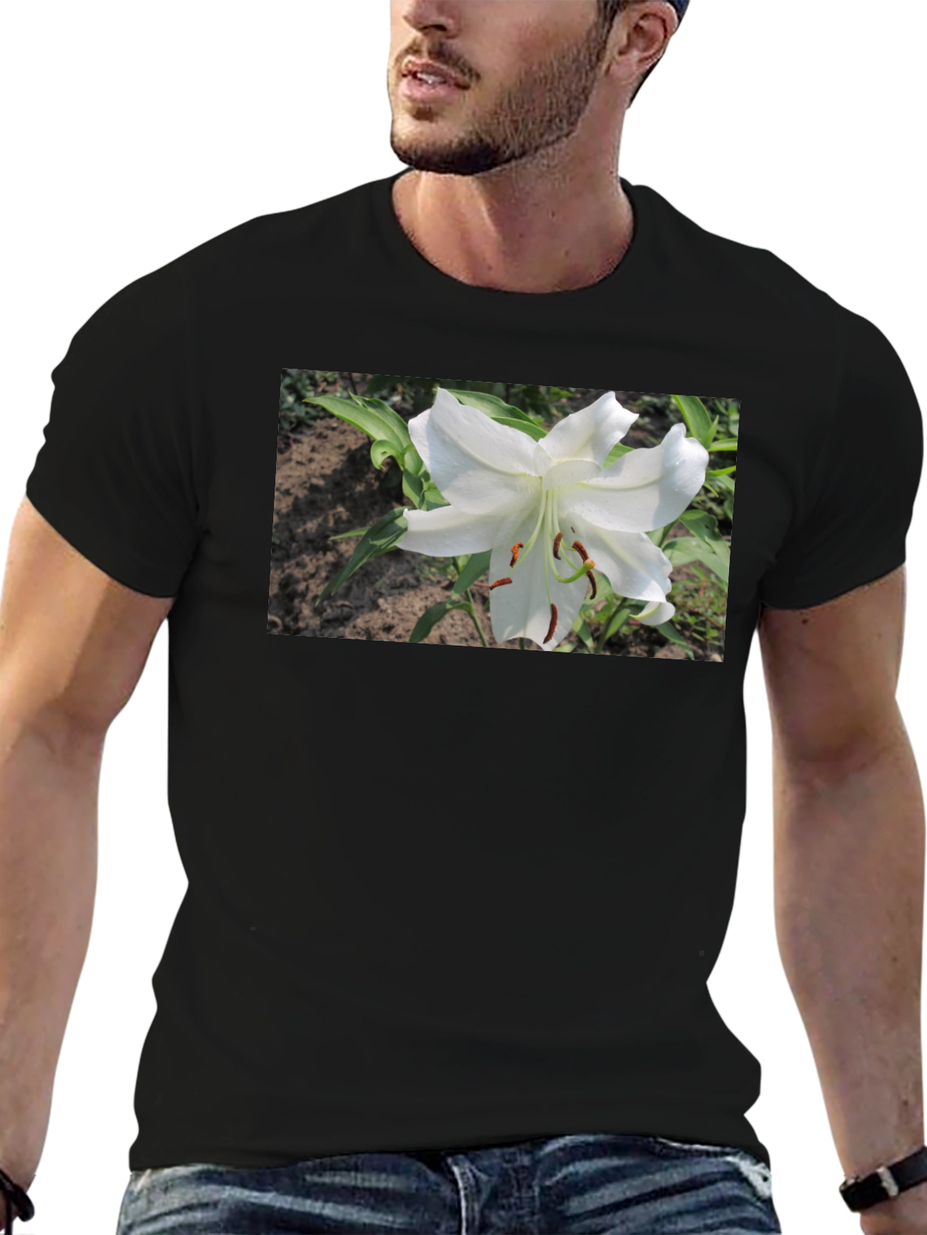 Black White Lily Graphic Tee - Soft Cotton Blend view 6