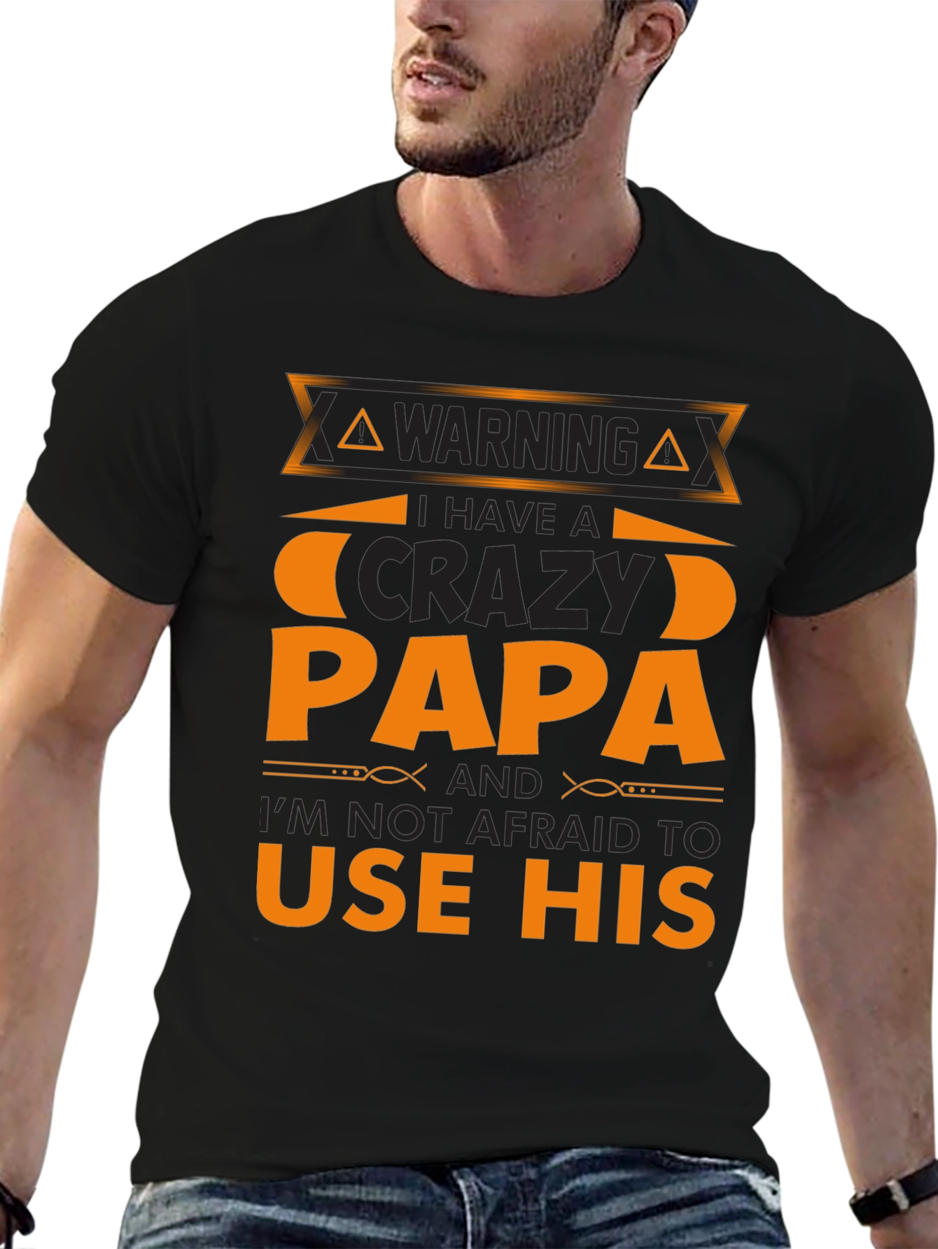 Black Warning Crazy Papa T-Shirt view 6