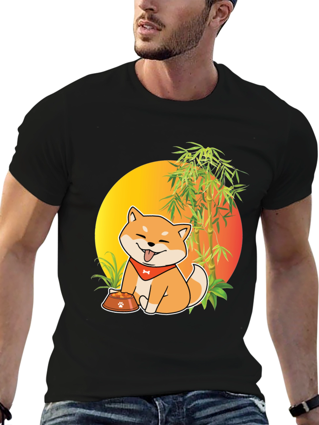 Black Shiba Inu Dog Cartoon Graphic T-Shirt view 6