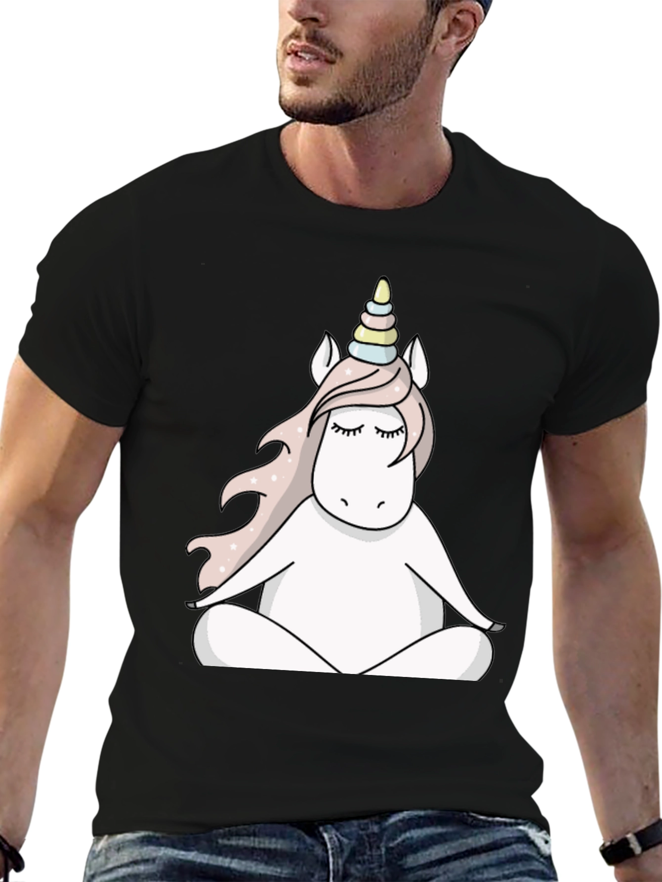 Black Unicorn Meditating T-Shirt view 6