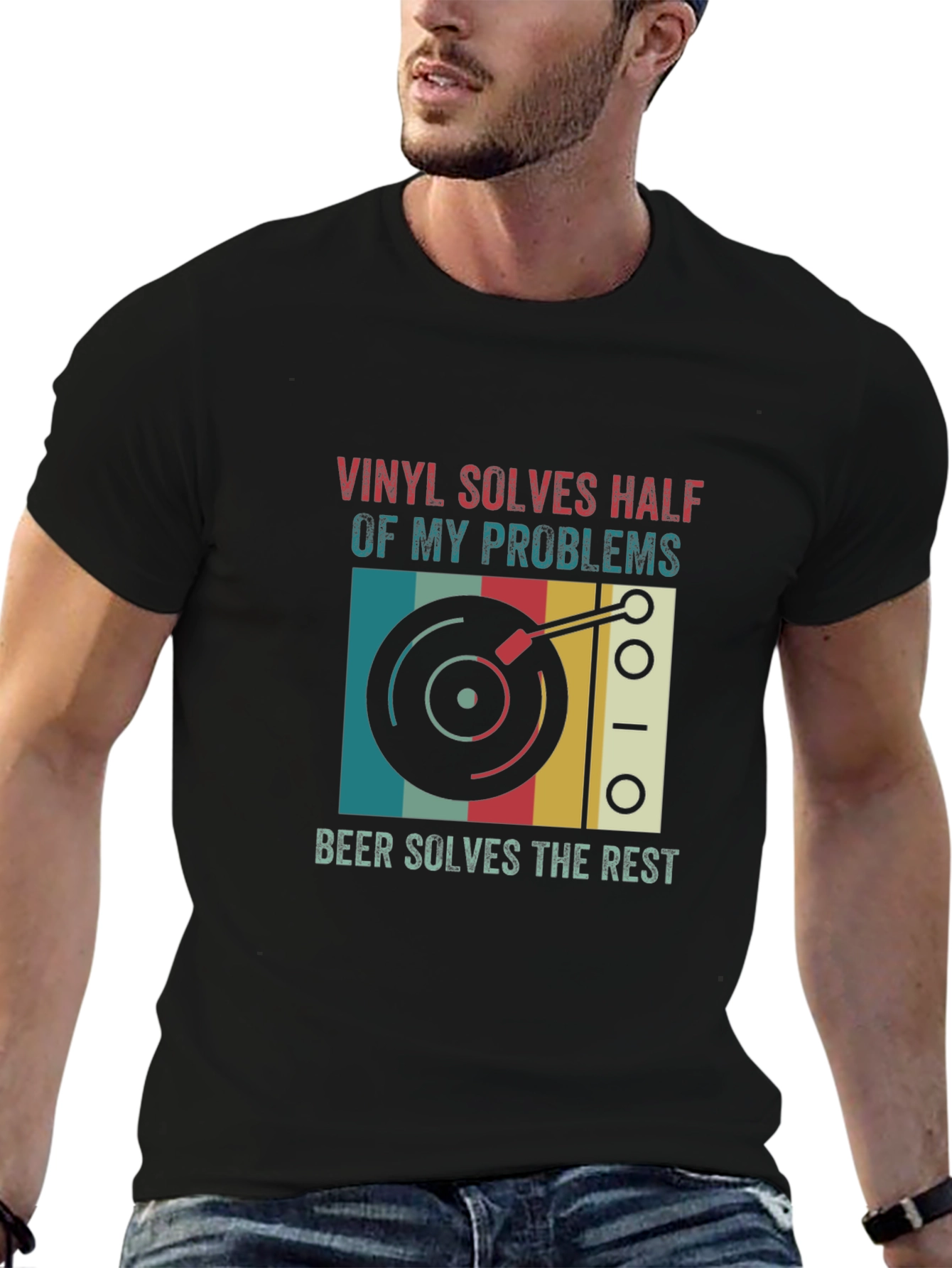 Black Vinyl and Beer Humor T-Shirt view 6