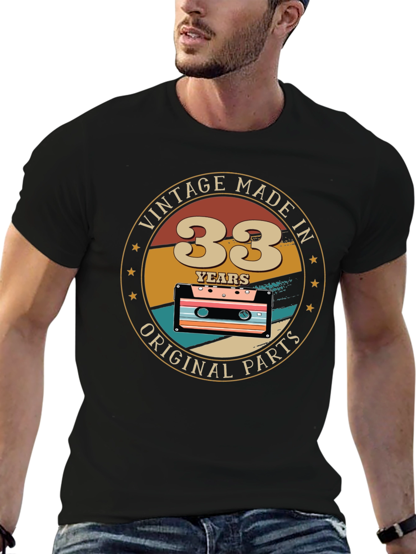 Black Vintage 33 Years Original Parts T-Shirt view 6