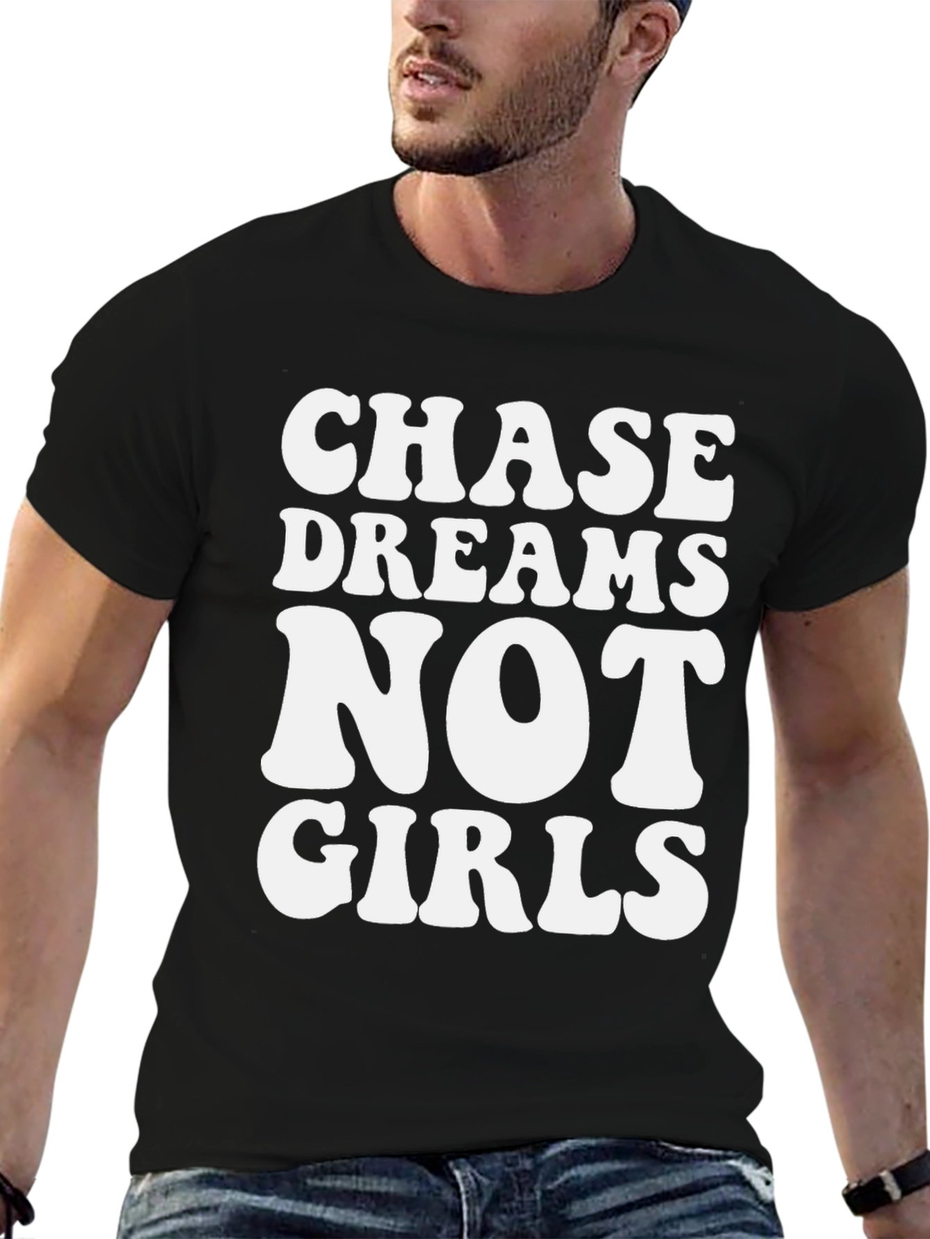 Black Chase Dreams Not Girls Graphic Tee - Black Casual T-Shirt view 6